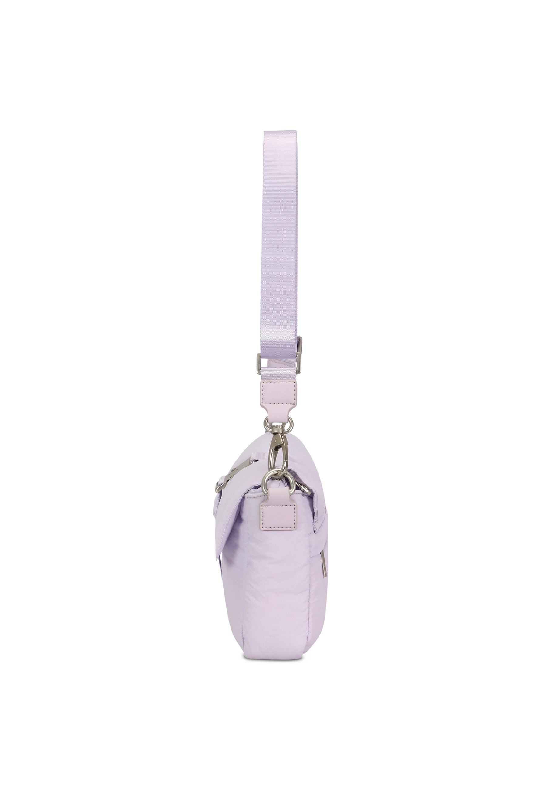 Fliederfarbene BOBBY Handtasche mit verstellbarem Riemen, Seitenansicht