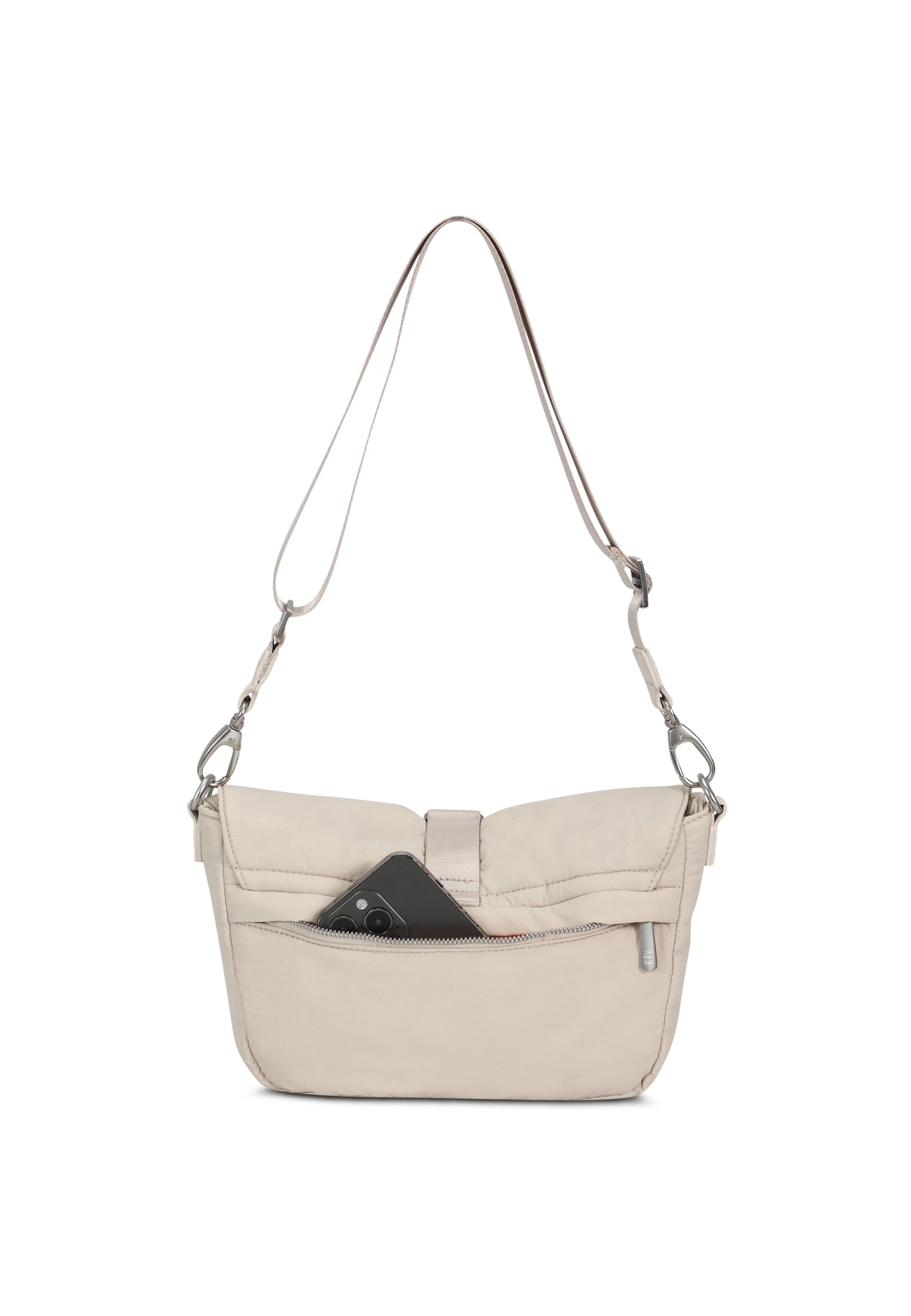 Beige BOBBY Handtasche mit verstellbarem Schulterriemen und frontaler Reißverschlusstasche mit Smartphone