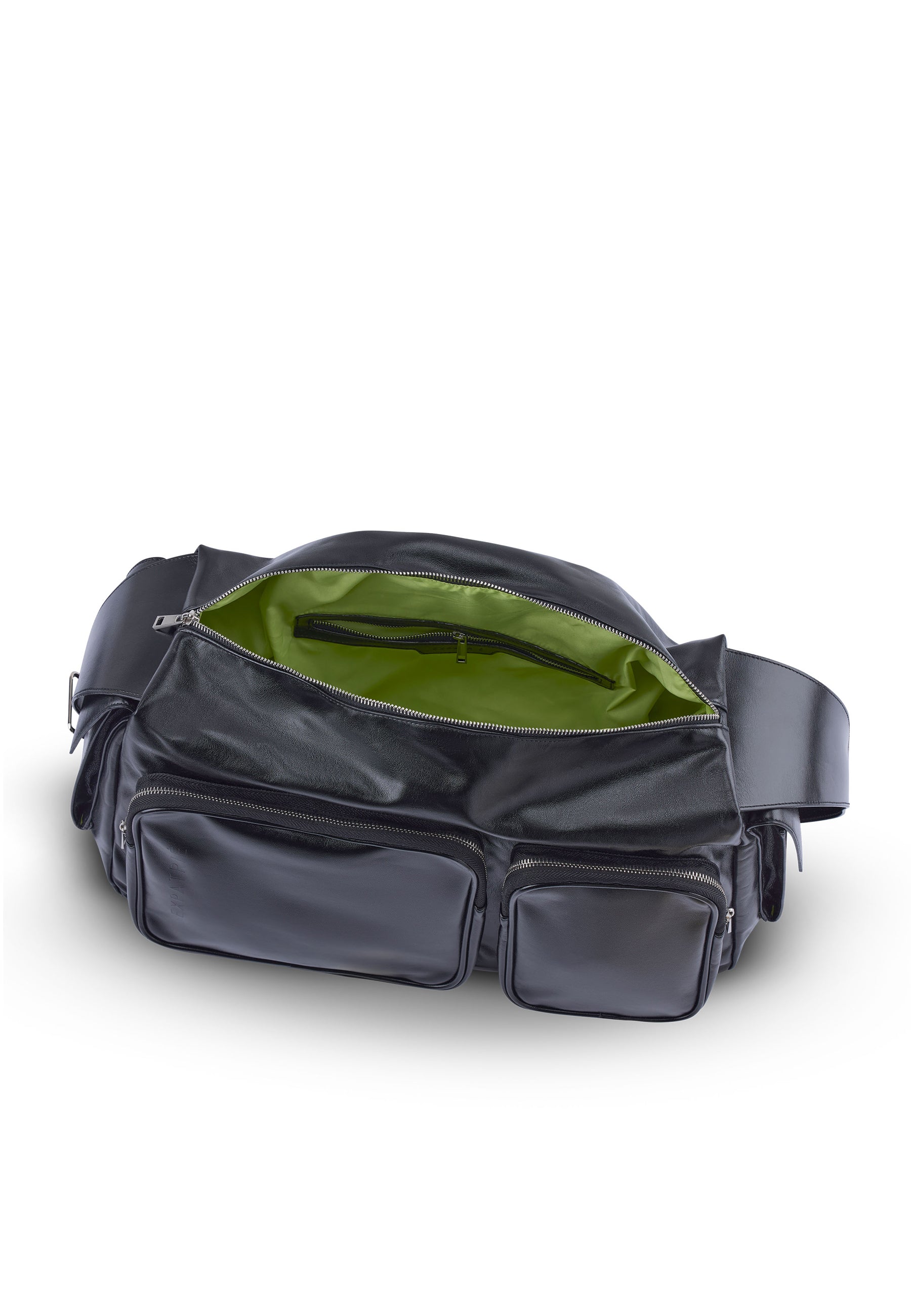 Schwarze NOVA Weekender Reisetasche für Damen mit grünem Innenfutter und mehreren Außentaschen