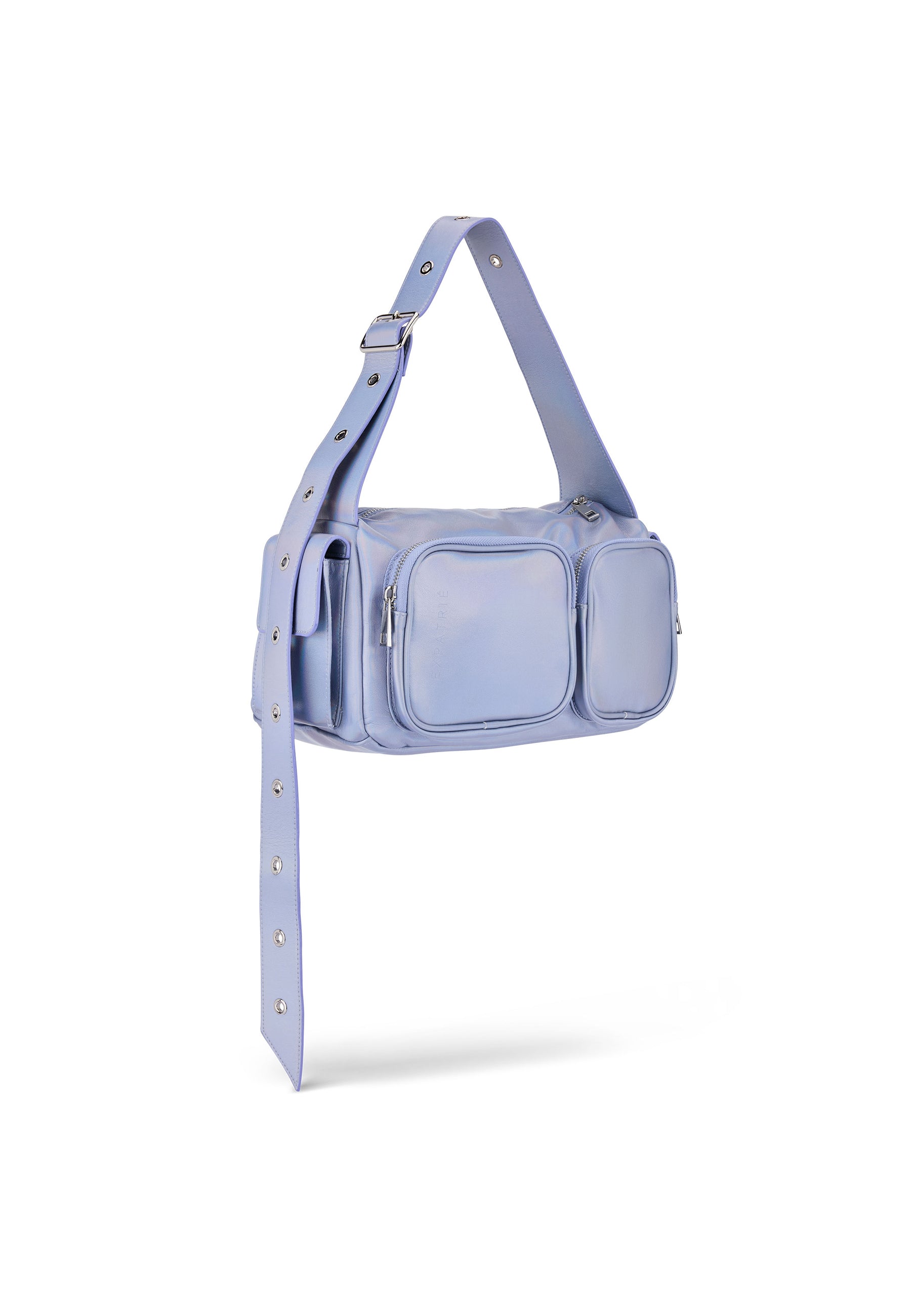 STELLA Schultertasche in metallic-lila mit verstellbarem Riemen und zwei Fronttaschen mit Reißverschluss