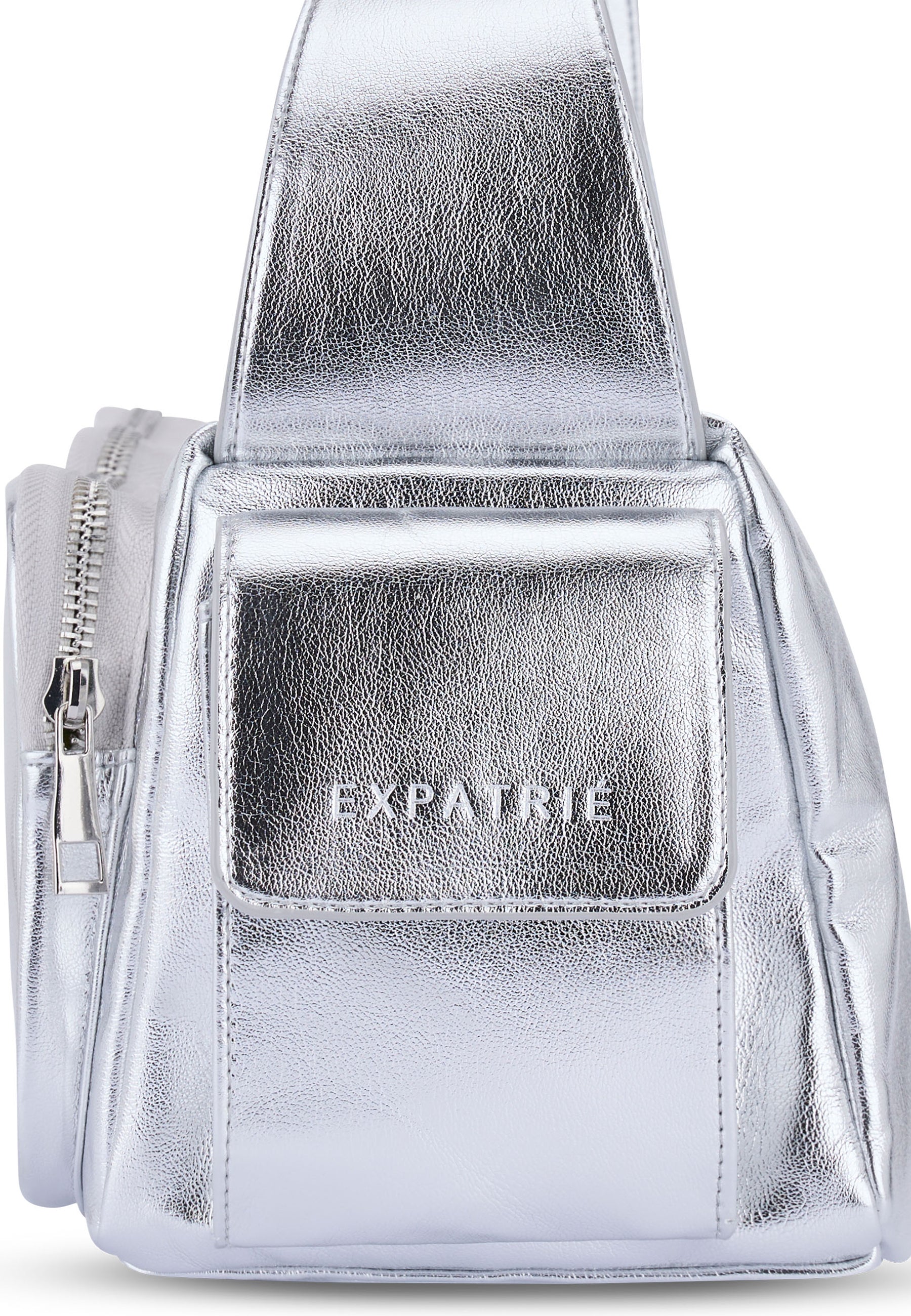 Silber-metallic STELLA Schultertasche von Expatrié mit kleiner Fronttasche und Reißverschlusstasche