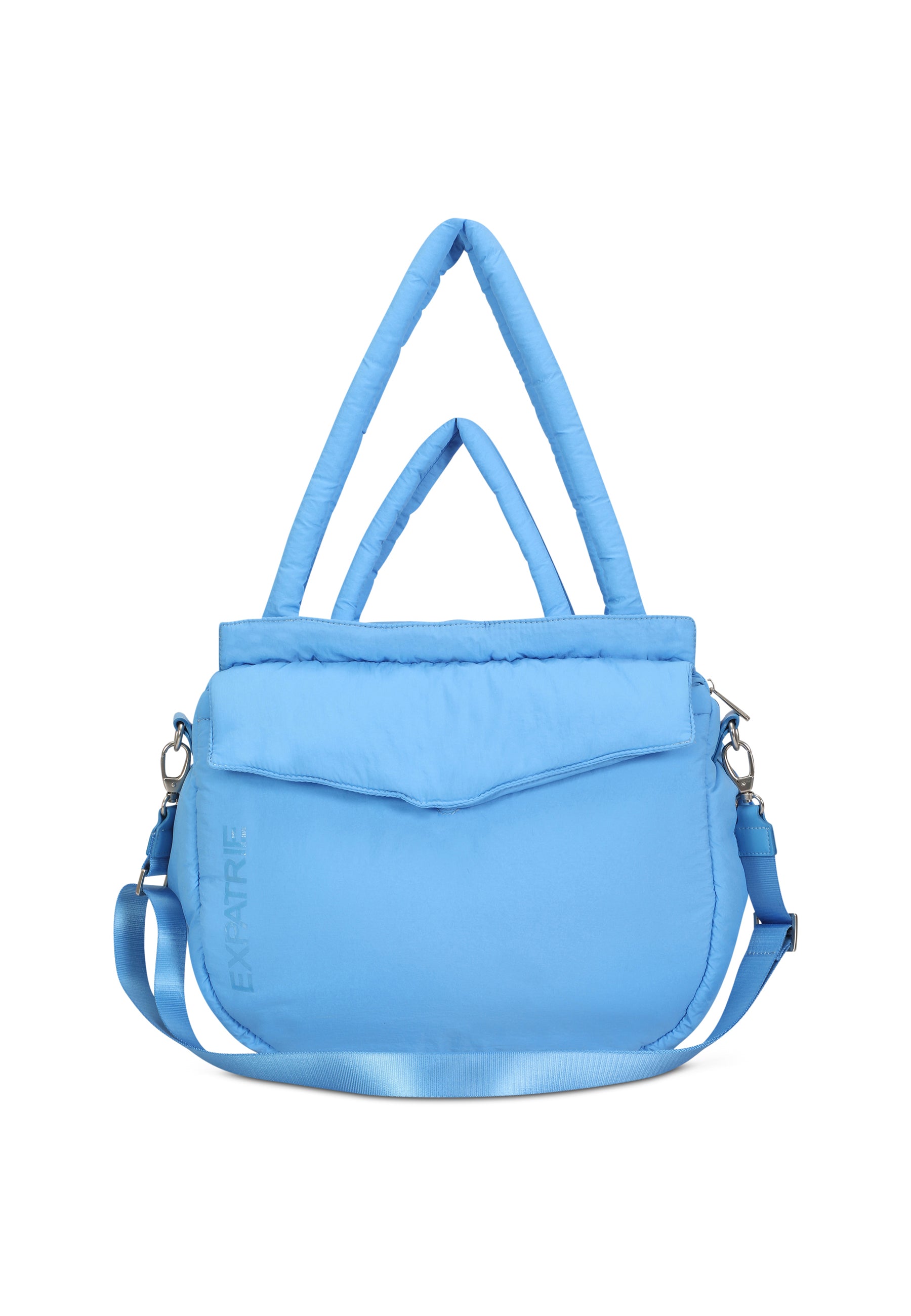 Blaue Shopper Tasche POPPY mit zwei kurzen gepolsterten Tragegriffen und langem Riemen für Damen