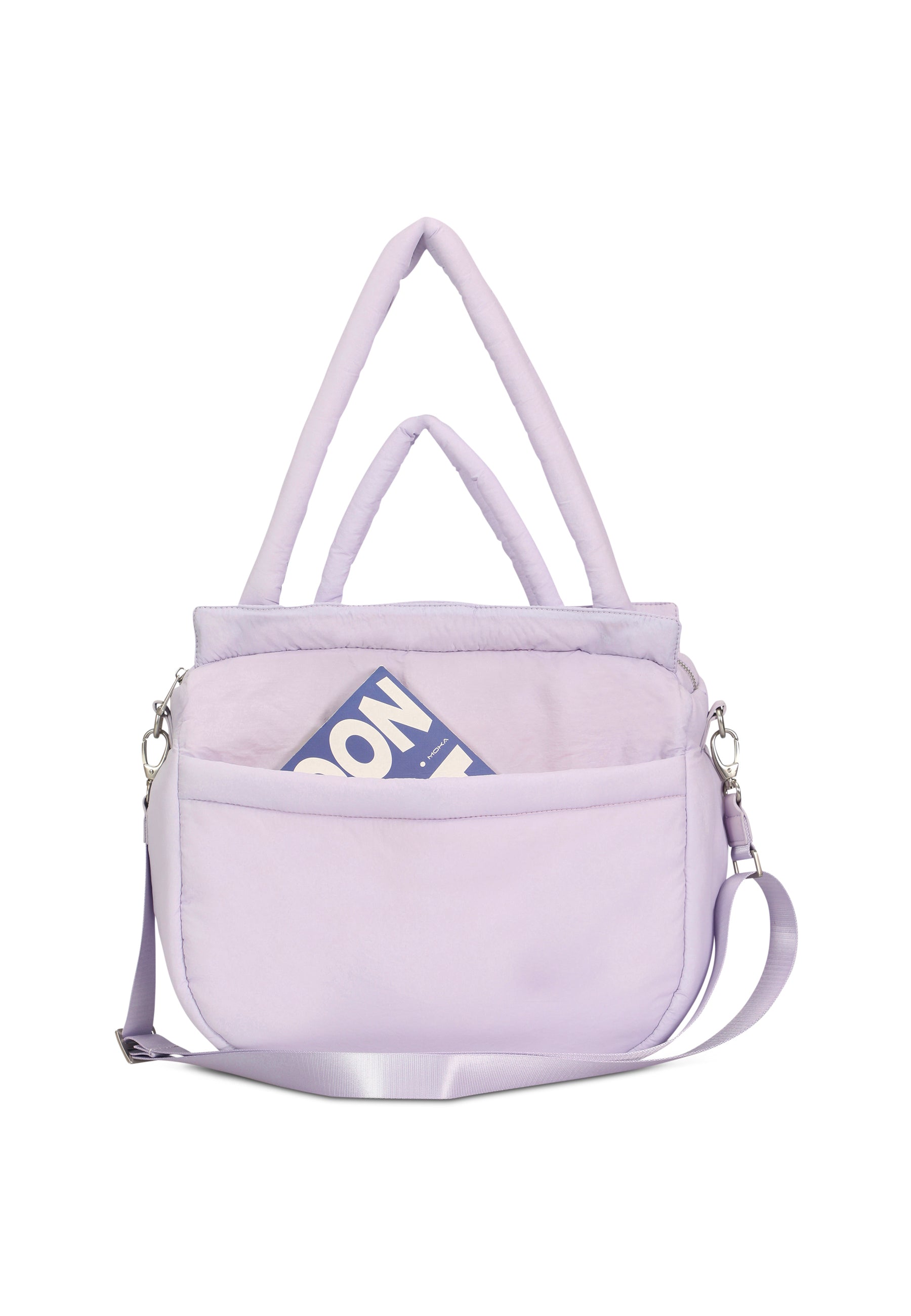 Große Poppy Shopper Tasche in Flieder mit zwei gepolsterten Henkeln, Fronttasche und abnehmbarem Schultergurt