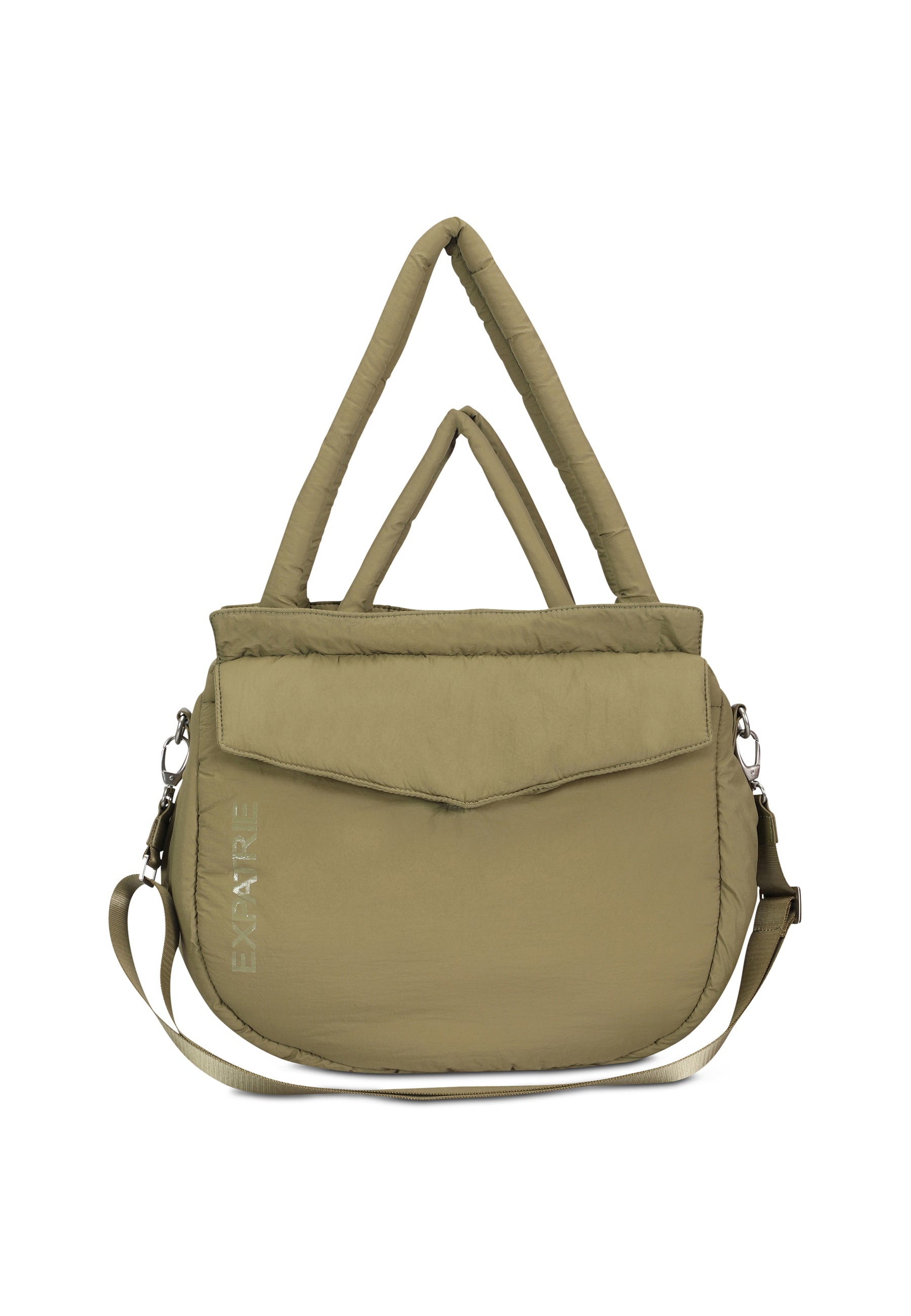 Olivefarbene POPPY Shopper Tasche mit zwei langen Griffen und abnehmbarem Schulterriemen