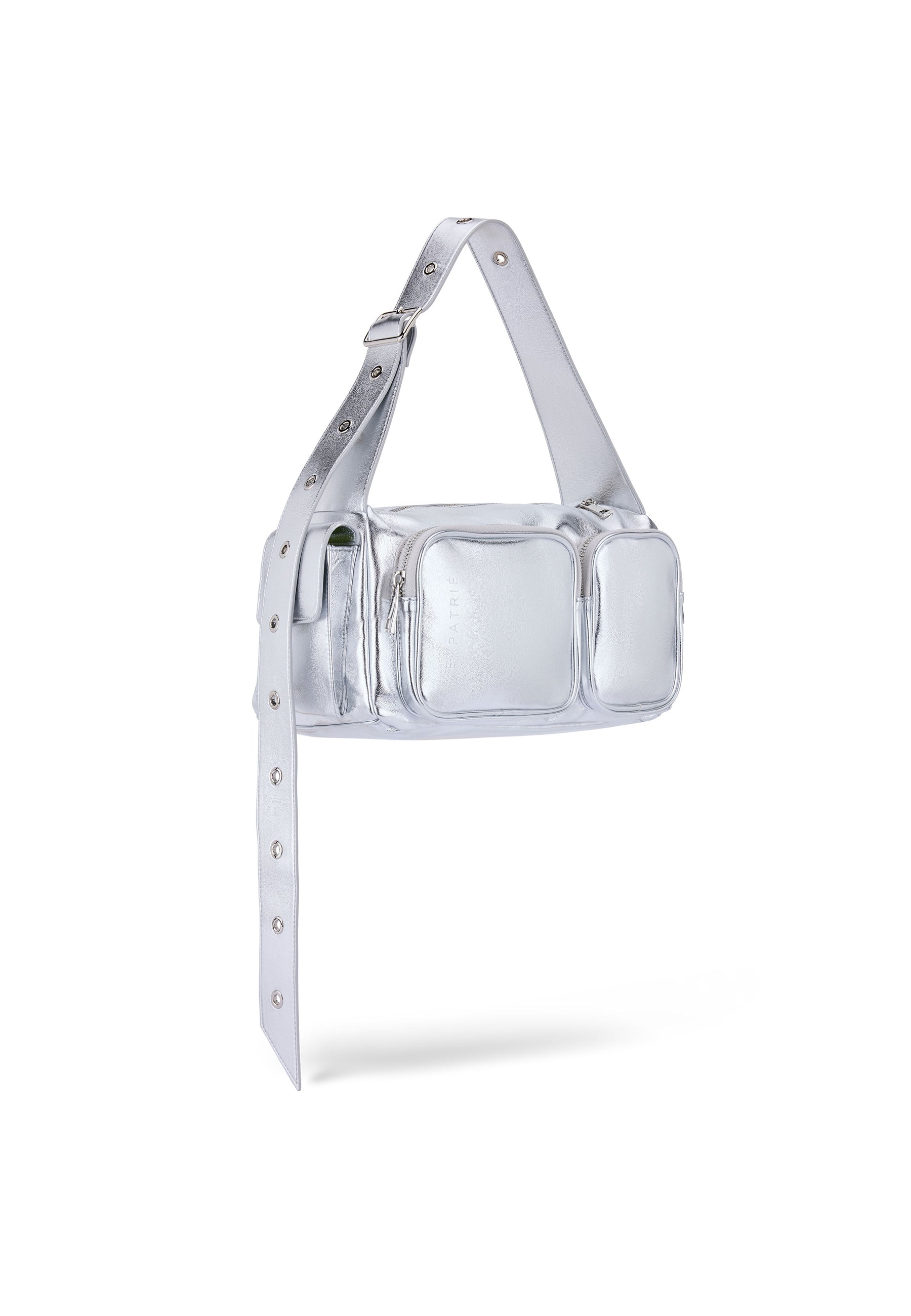 Silberne STELLA Schultertasche mit zwei Fronttaschen und verstellbarem Riemen