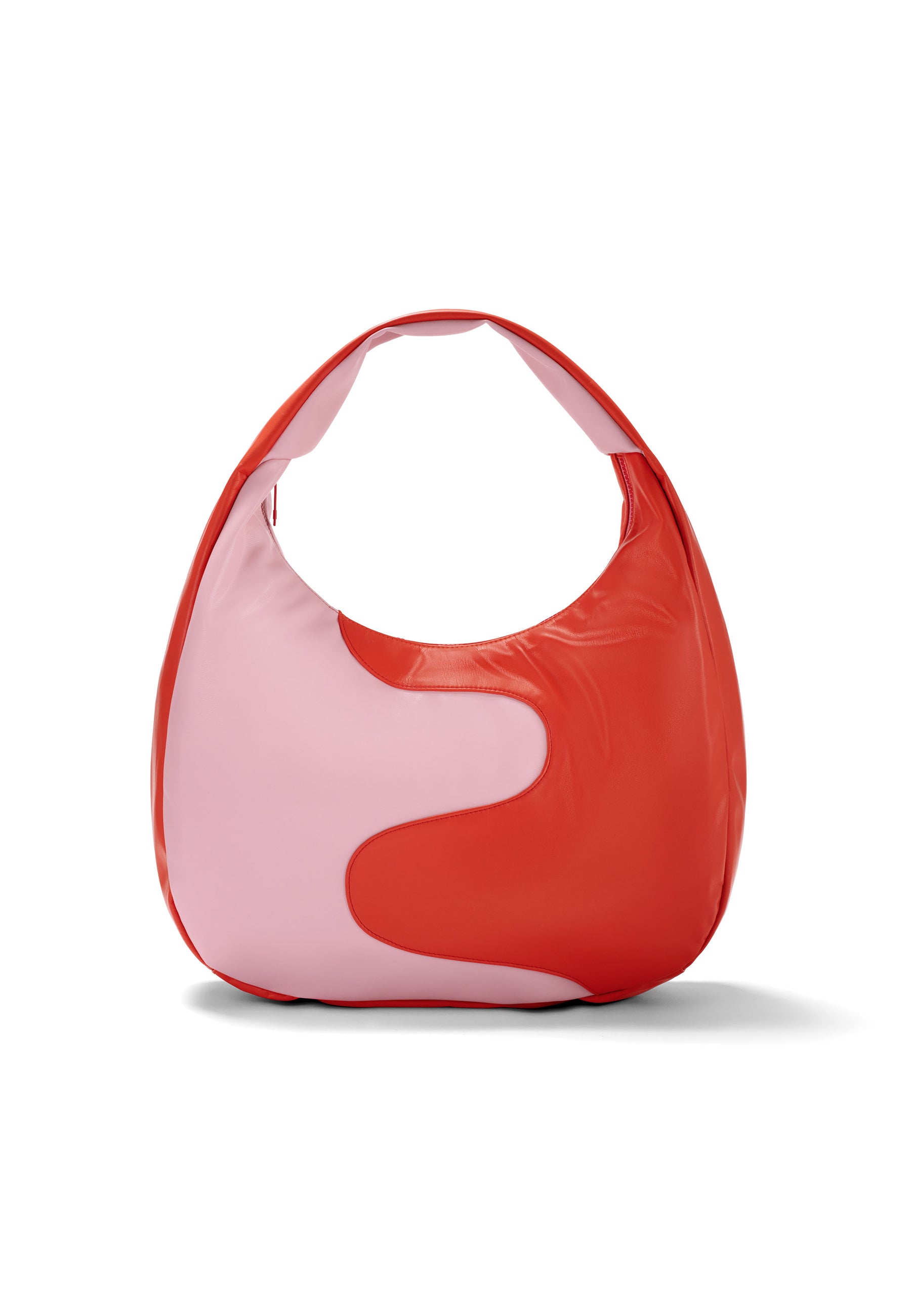 LINA Schultertasche in rot und rosa mit geschwungenem Design aus Leder