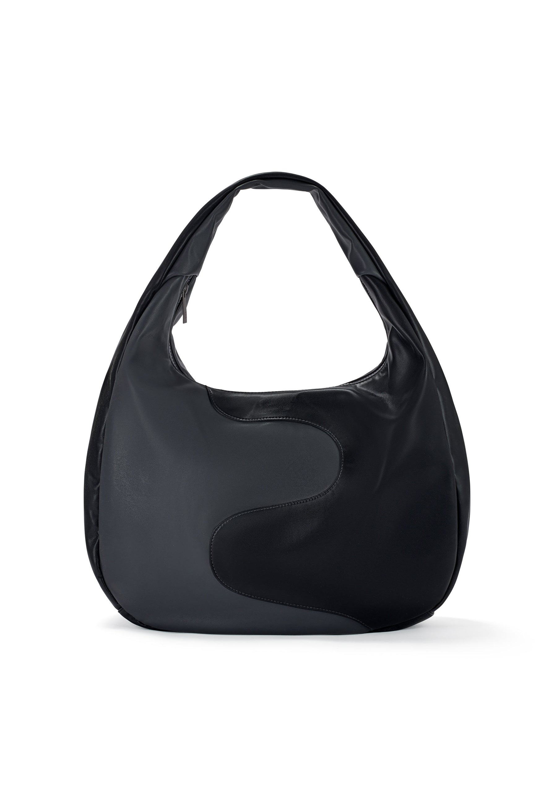 LINA Schultertasche aus schwarzem und grauem Glattleder mit geschwungenem Muster