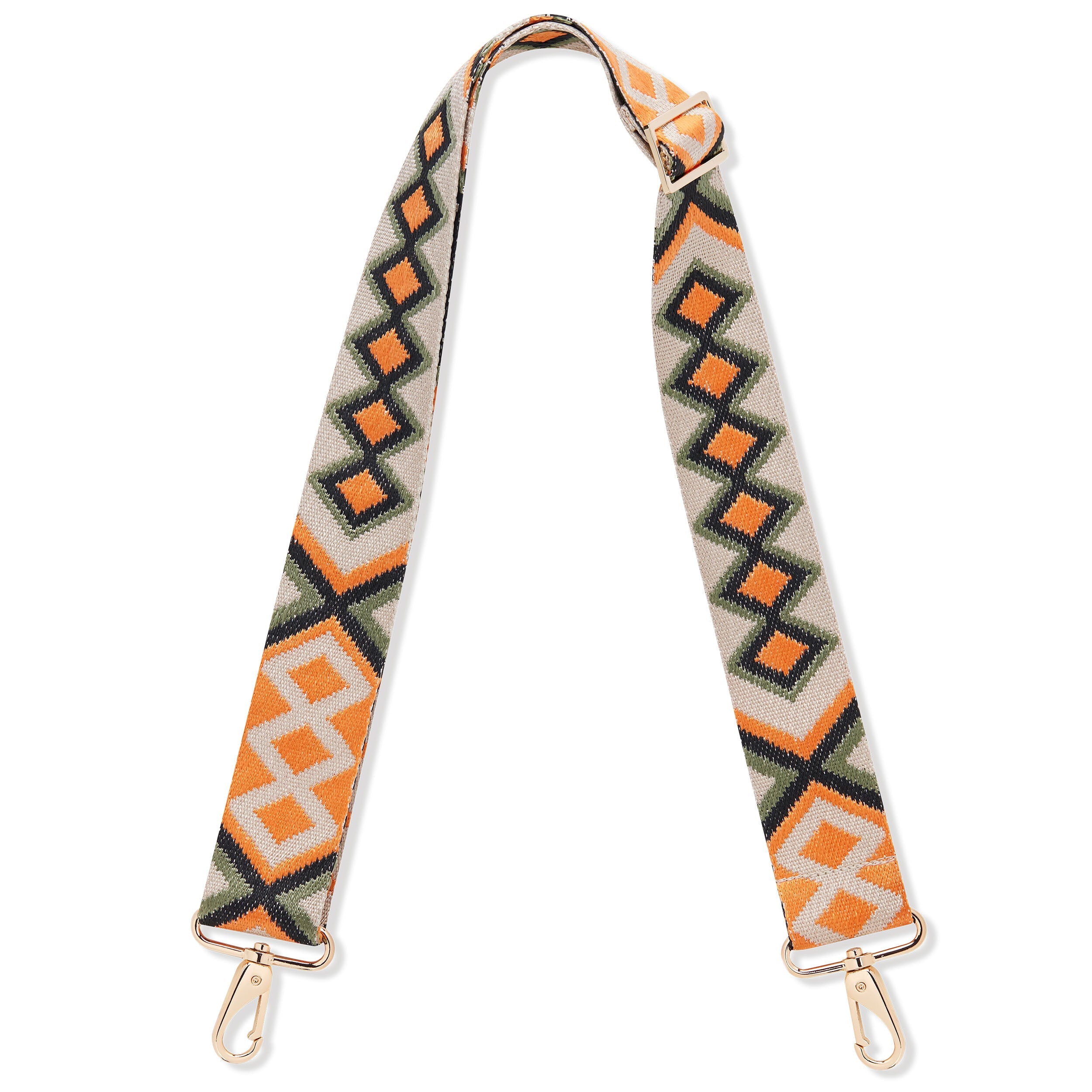 Verstellbarer Schulterriemen 'Strap Jeanne Ethno' mit ethnischem Muster in Orange, Schwarz und Beige