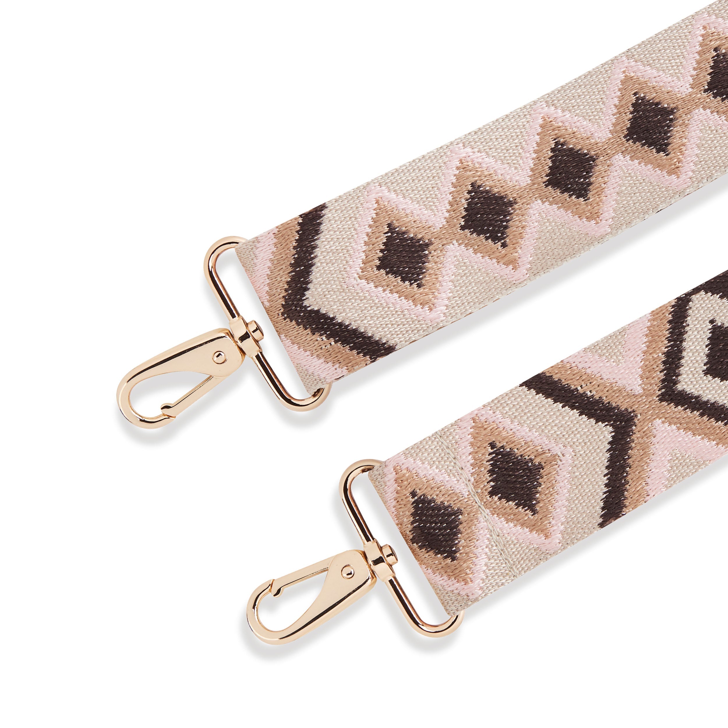 Beige Textil- Tasche Gurt mit Ethno Muster und goldfarbenen Karabinern