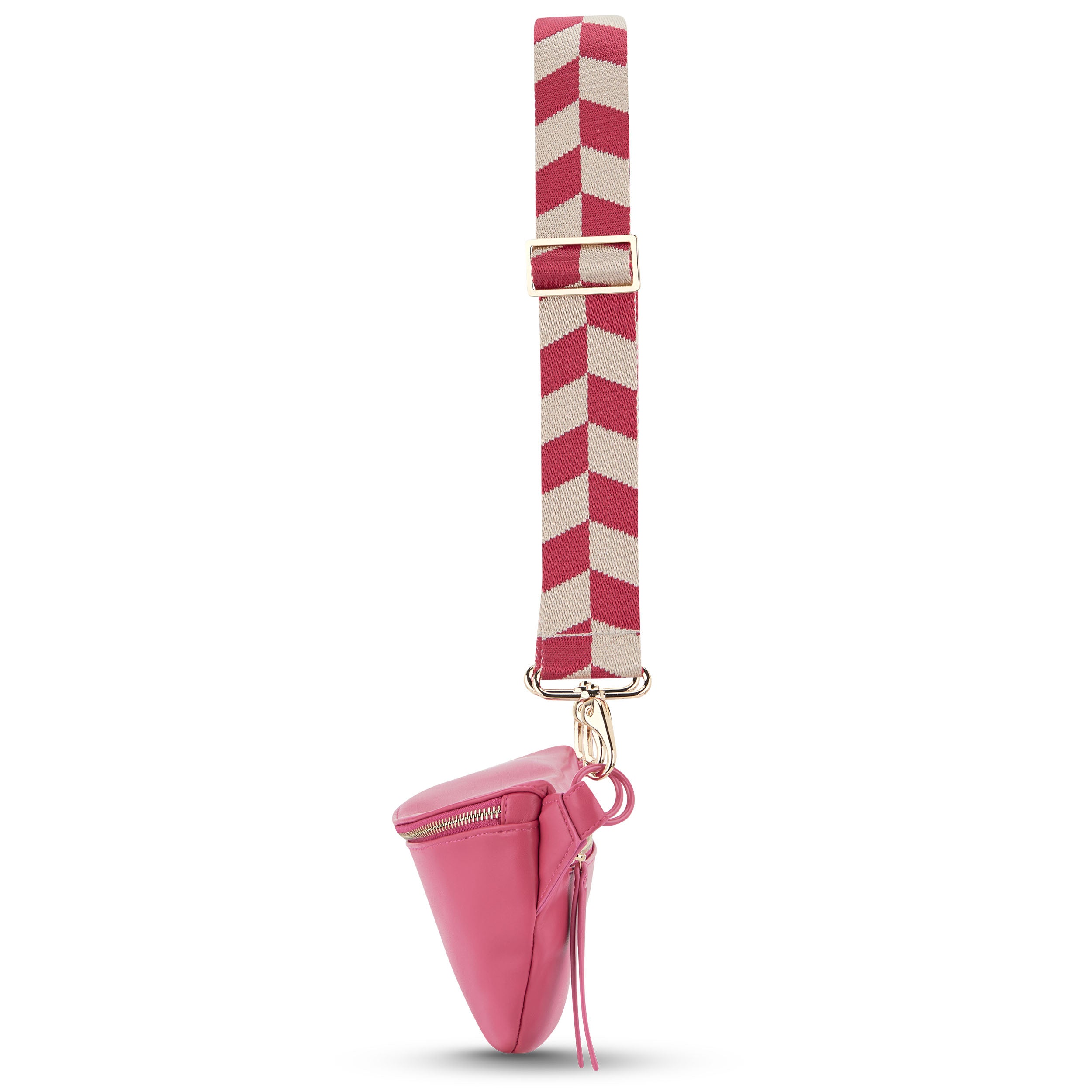 Pink-beige gepunkteter verstellbarer Taschenriemen 'Strap Jeanne Herringbone' mit goldfarbenen Metallverschlüssen