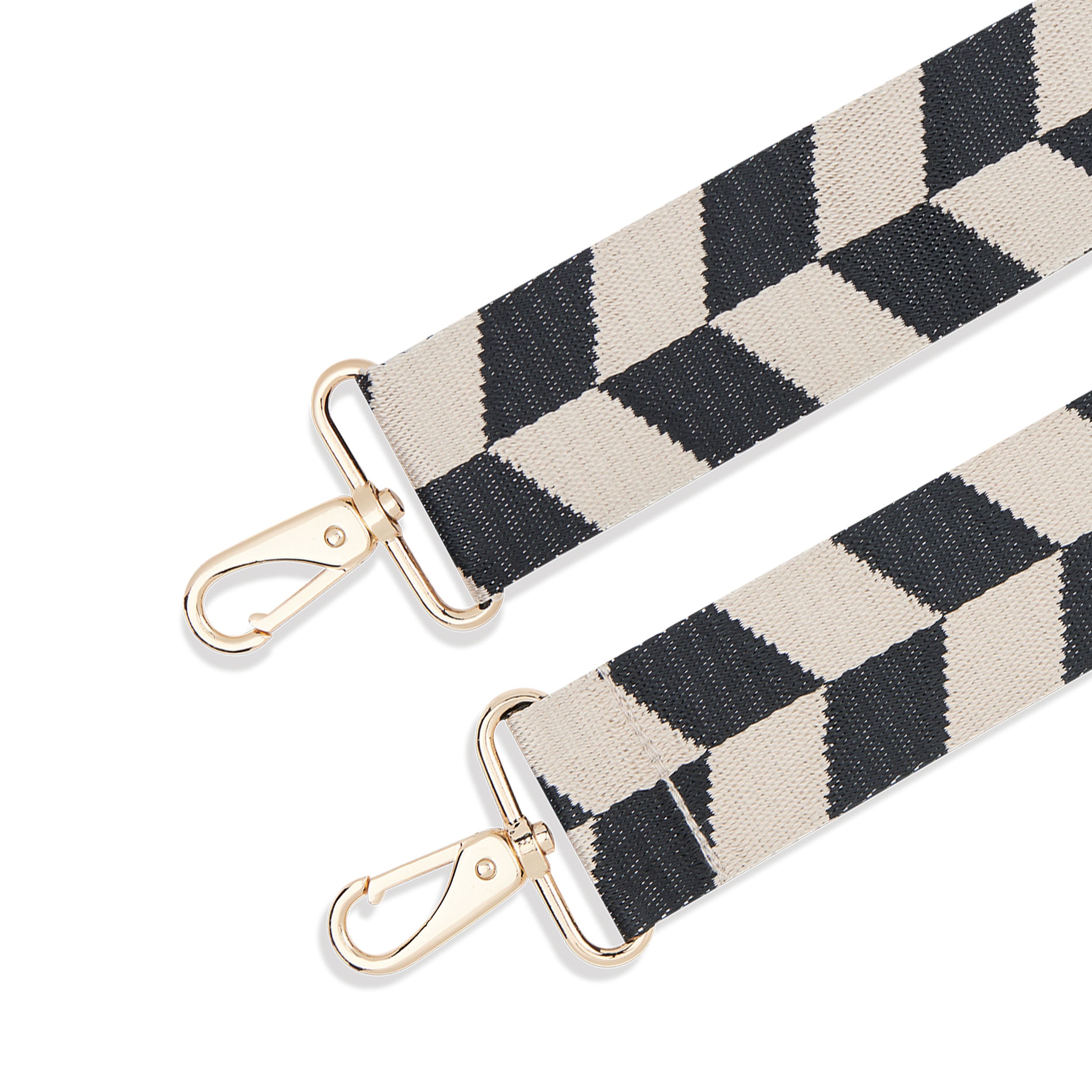 Schultergurt Strap Jeanne Herringbone schwarz-weiß mit goldfarbenen Karabinerverschlüssen