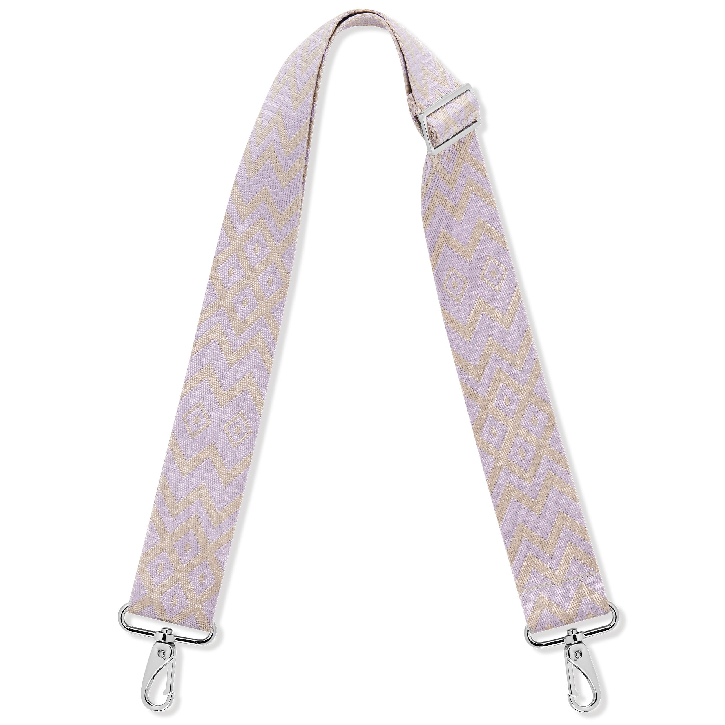 Lila-beiger Schultergurt 'Strap Jeanne Boho' mit geometrischem Muster und Metallhaken
