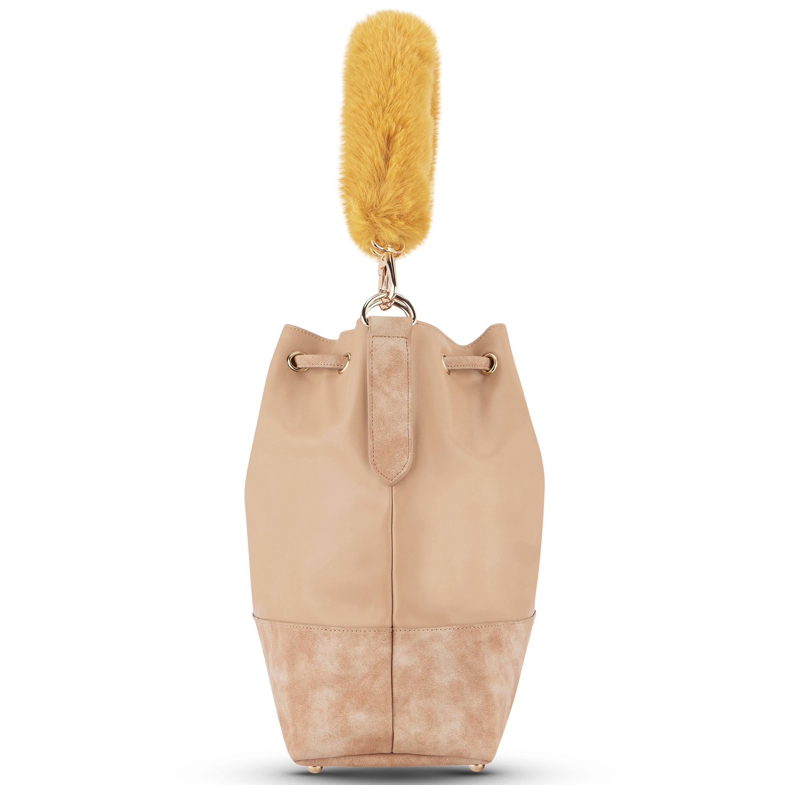 Beige Tasche mit Plüsch-Schultergurt in Gelb, Modell 'Strap Vivienne'
