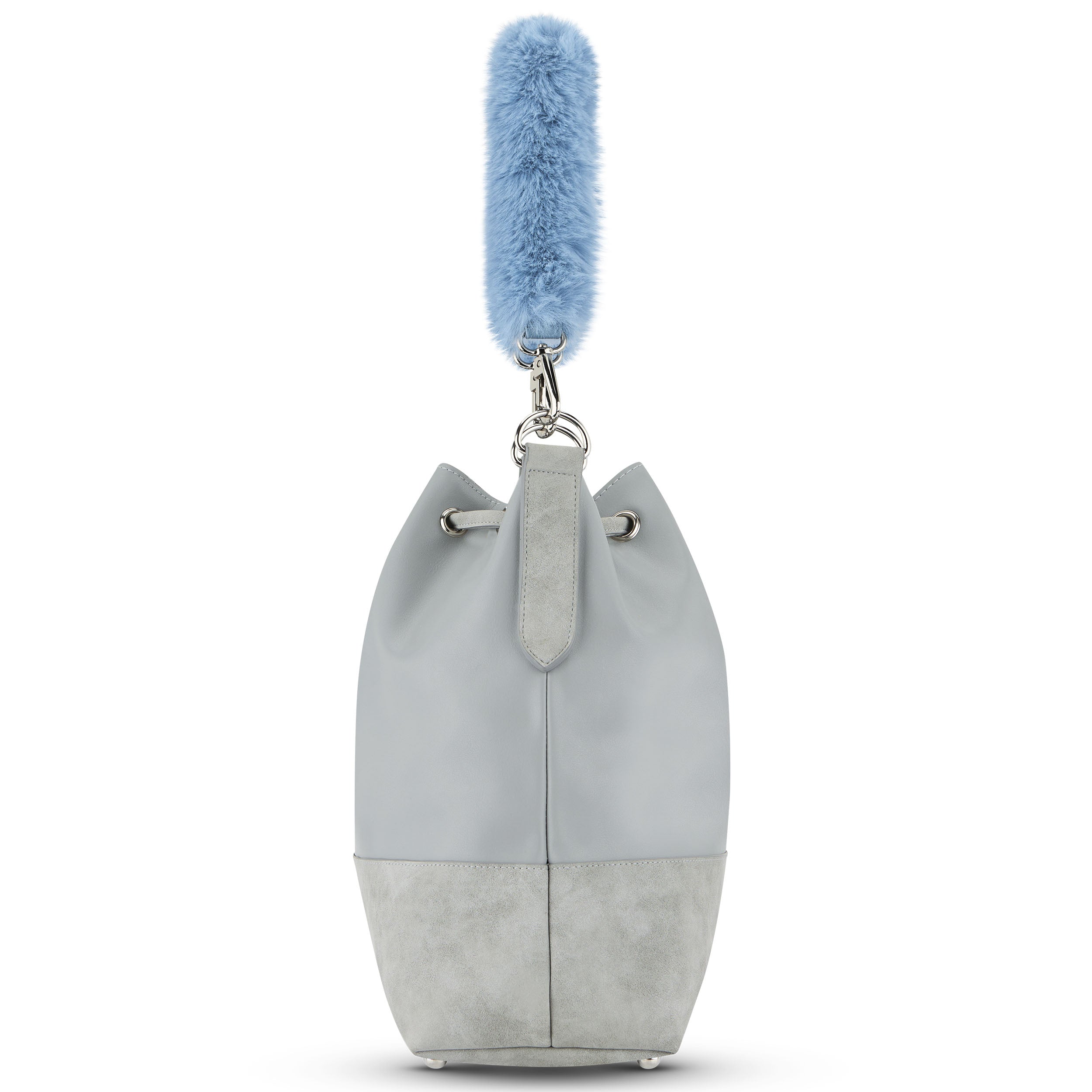 Hellgraue Tasche mit plüschigem, hellblauem Schultergurt 'Strap Vivienne'