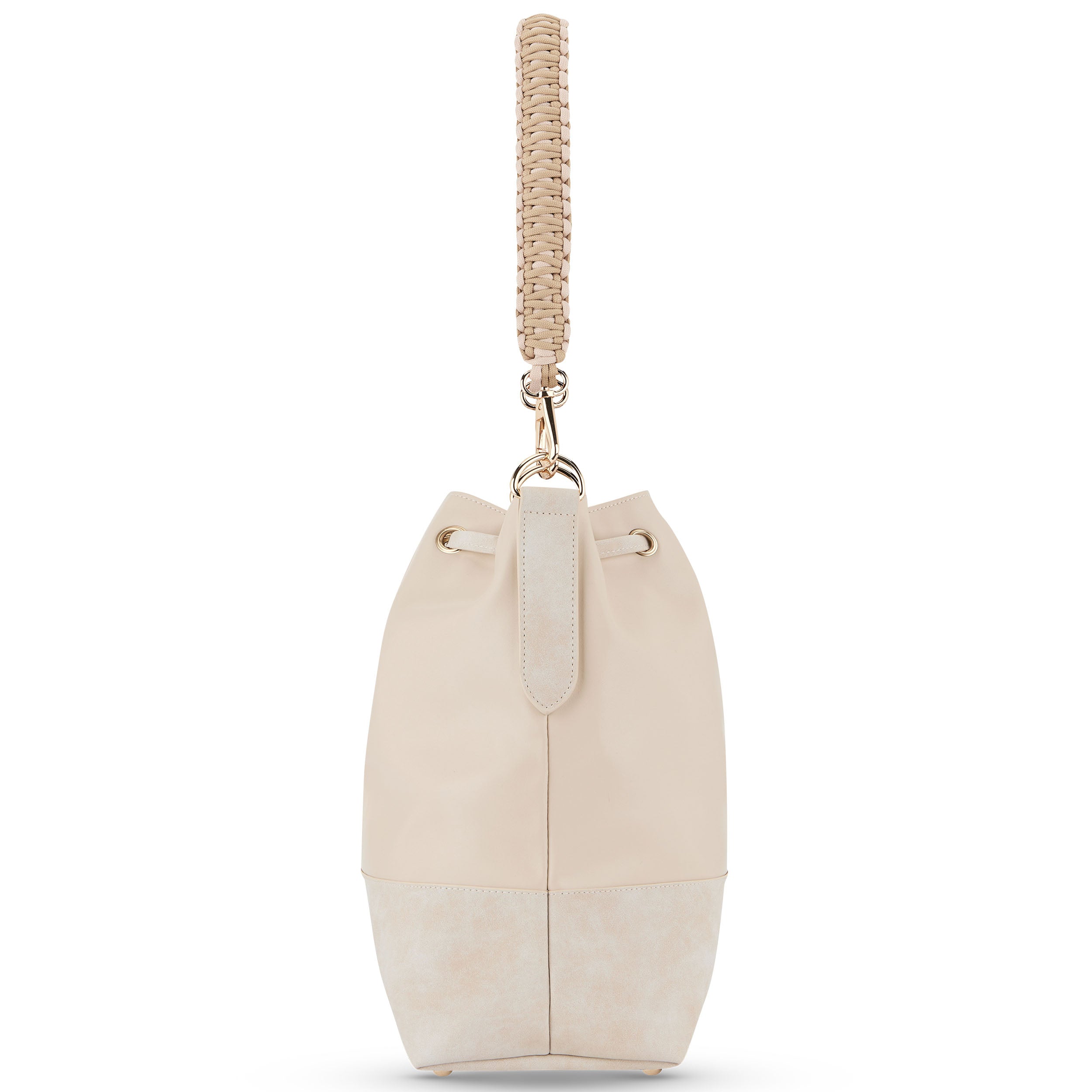 Beige Trageriemen Yasmine, gewebt, mit goldfarbenen Metallhaken