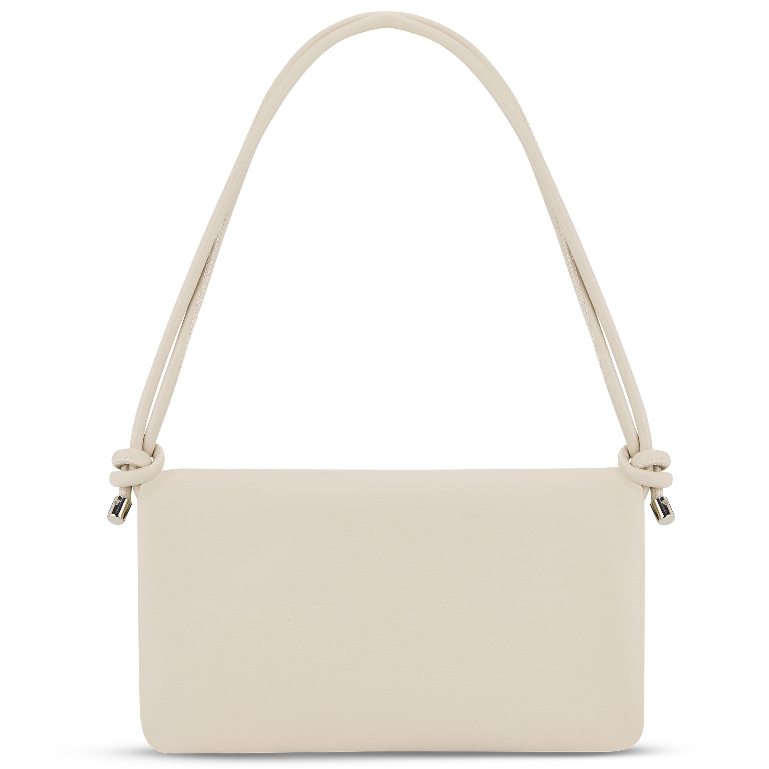 Clutch Juliette aus cremeweißem Leder mit Knotenriemen und rechteckiger Form