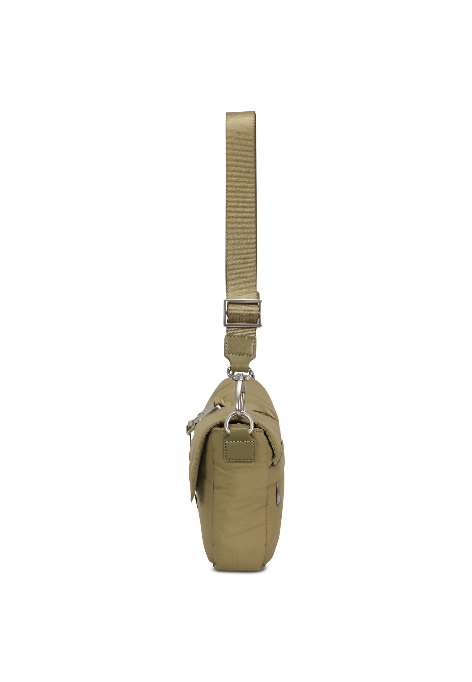 Olivefarbene Handtasche BOBBY mit verstellbarem Schulterriemen in Seitenansicht