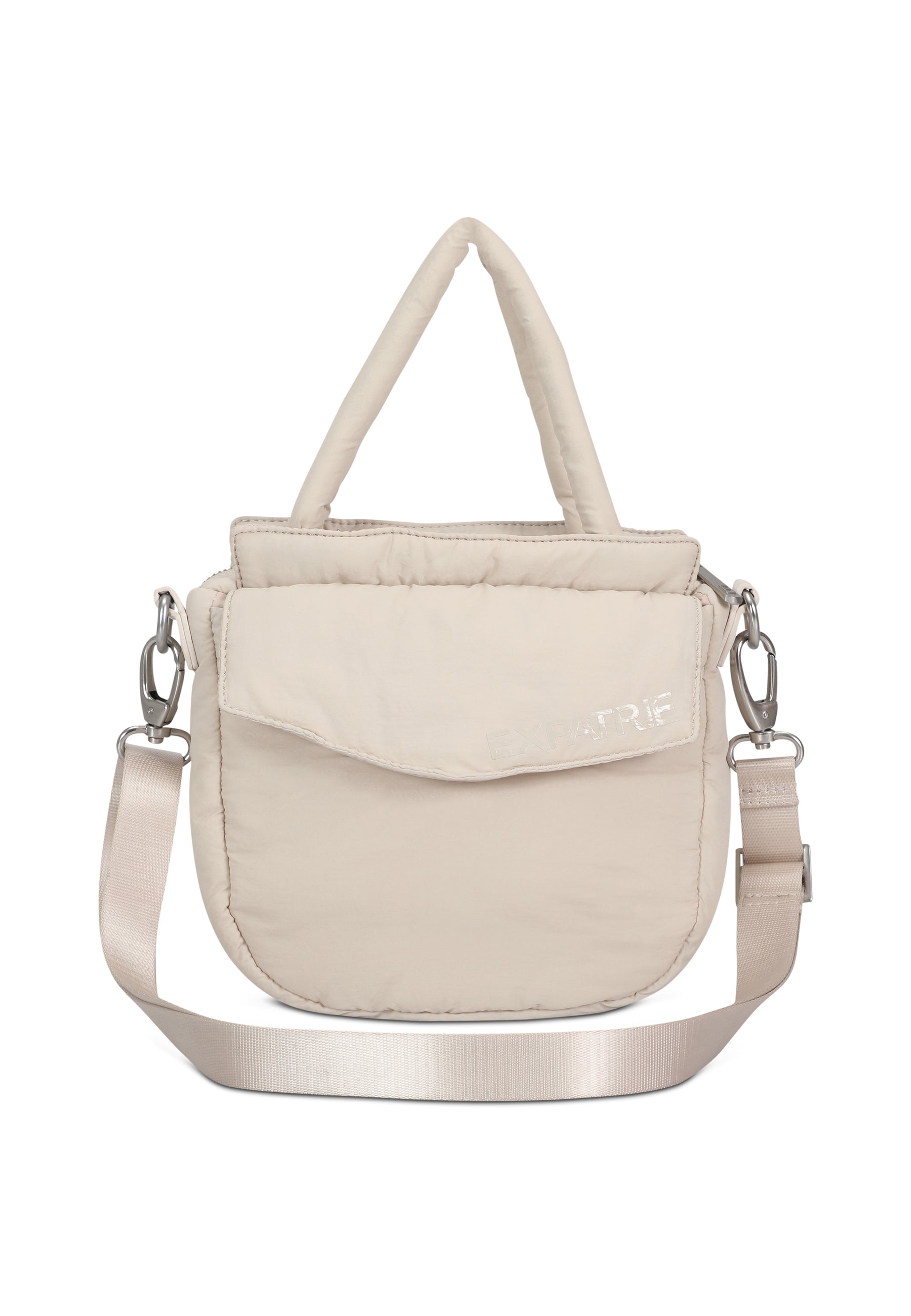 Beige Handtasche POPPY SMALL mit abnehmbarem Schultergurt und kurzem Henkel