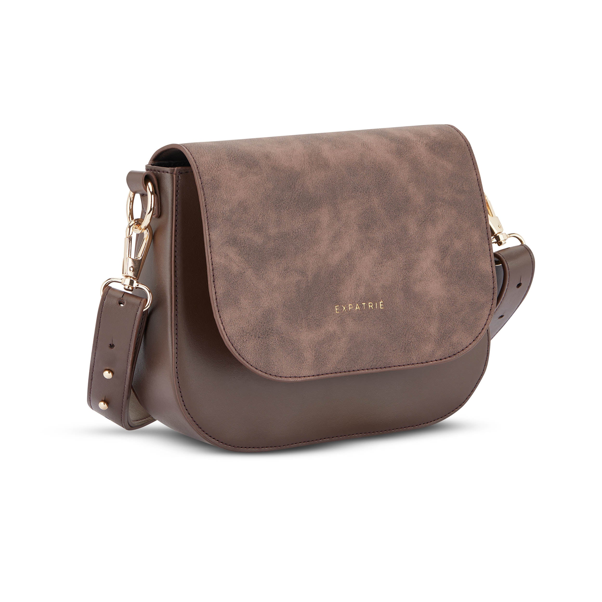 Expatrié Saddle Bag Louise Medium in braun, Satteltaschenform mit Klappe und verstellbarem Schultergurt
