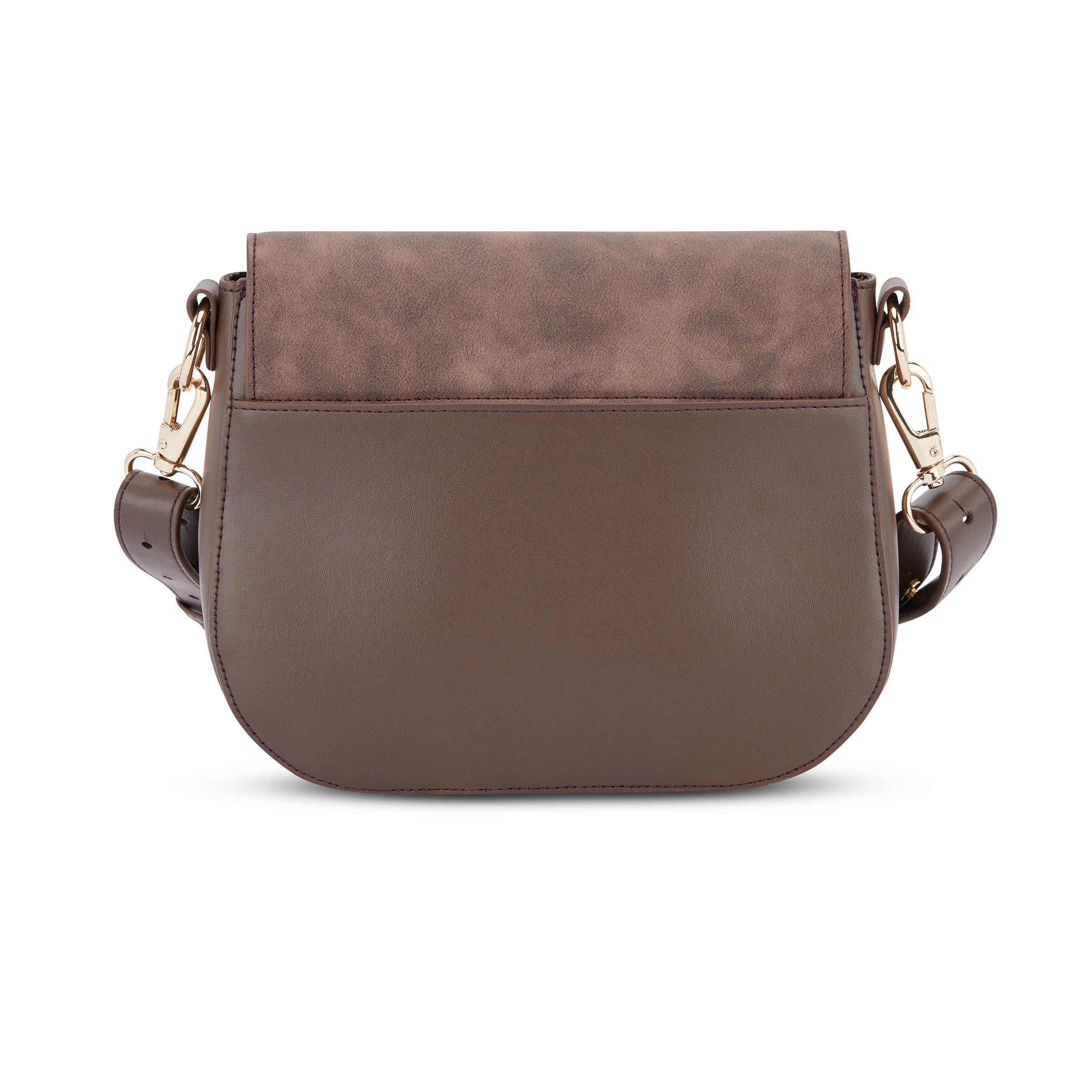 Saddle Bag Louise Medium in dunkelbraun mit glattem und strukturiertem Material und abnehmbarem Schultergurt