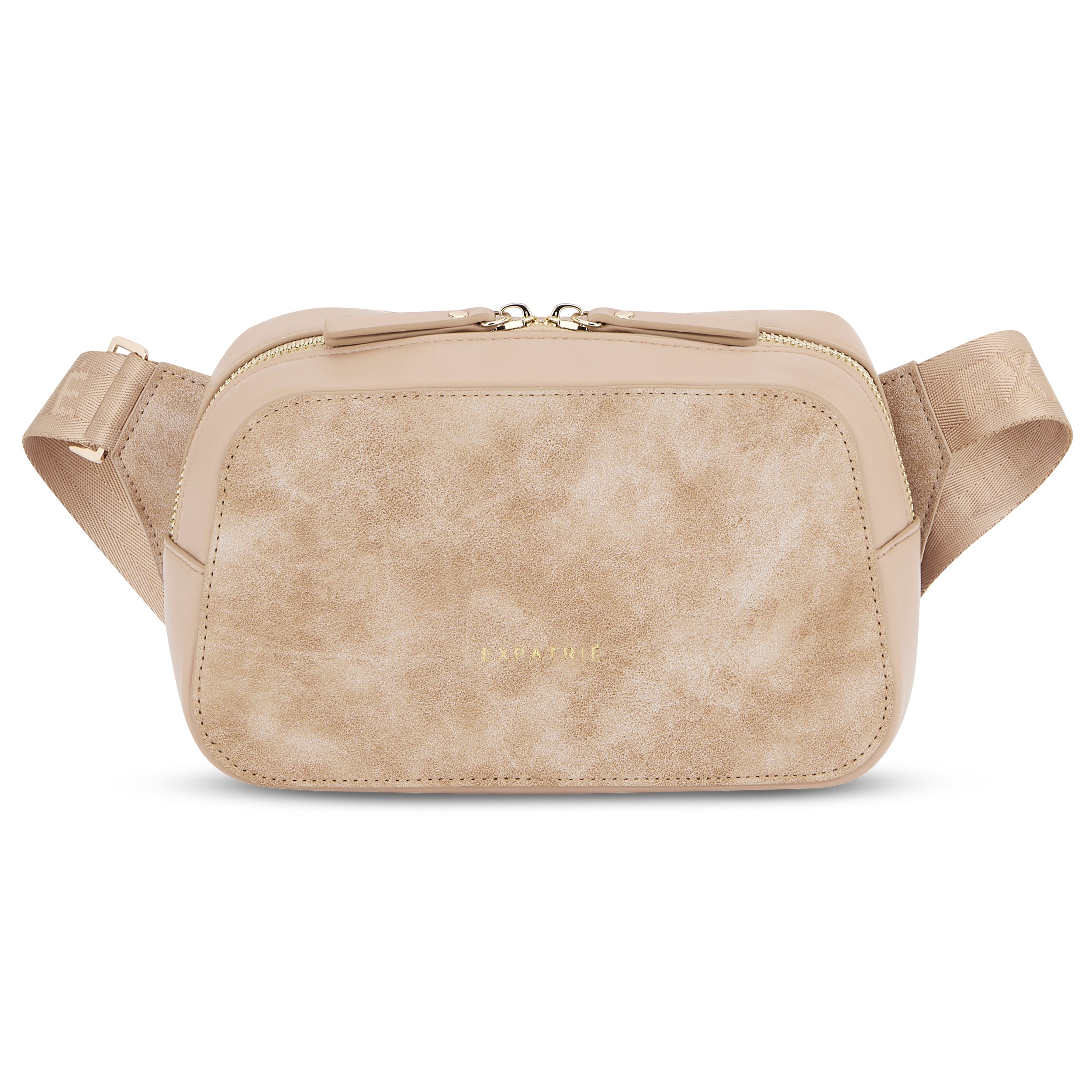 Beige Umhängetasche Fleur für Damen mit zwei Reißverschlüssen und verstellbarem Gurt