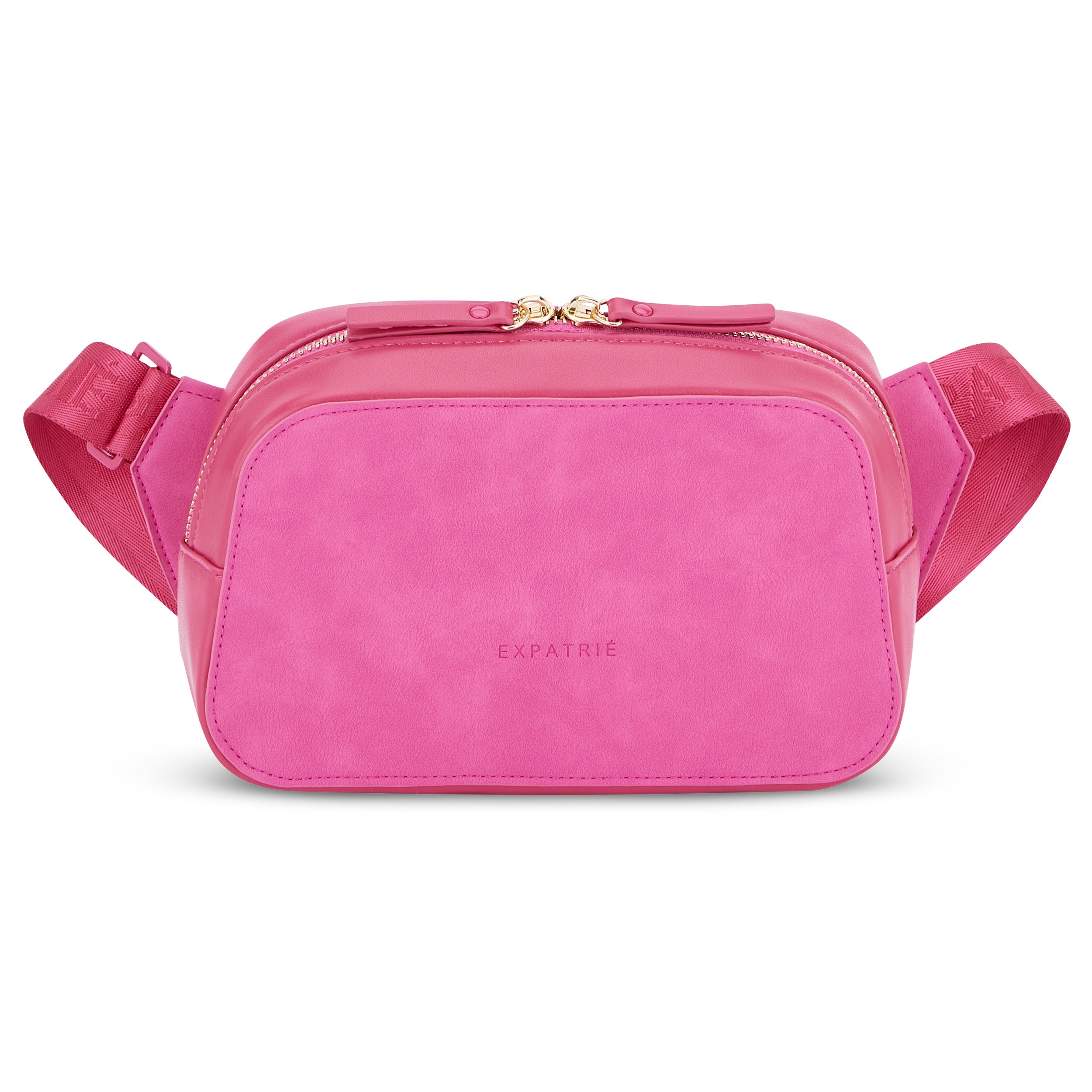 Umhängetasche Fleur in Pink mit vorderer Tasche und goldfarbenem Reißverschluss