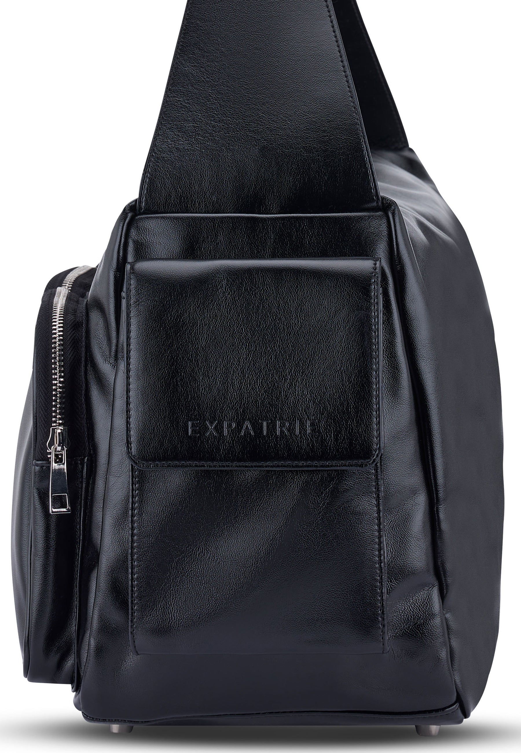 Schwarze Weekender-Tasche 'NOVA' von Expatrié mit zwei Außentaschen und breitem Träger