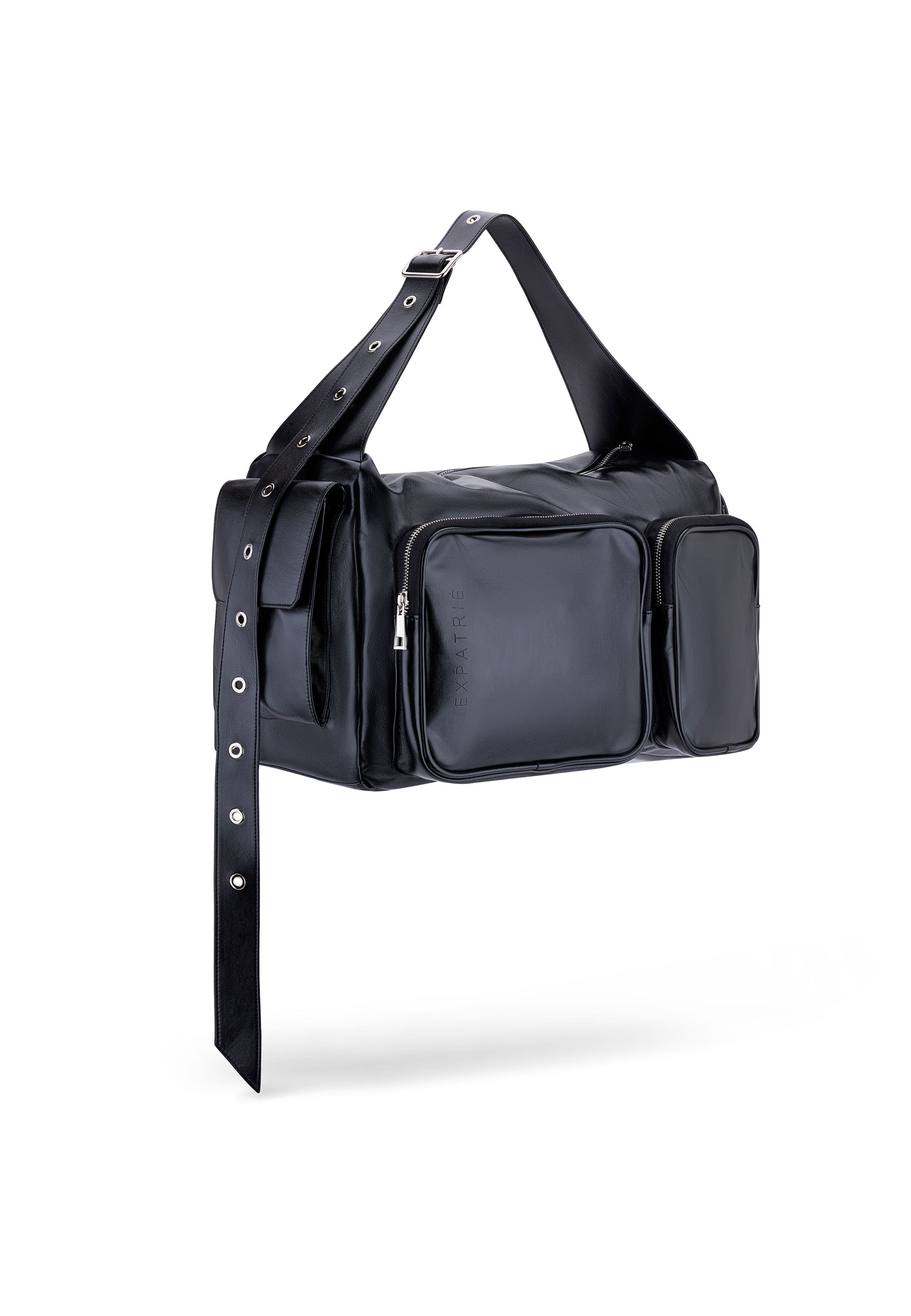 Schwarze NOVA Weekender-Tasche für Damen mit zwei Vorderfach-Reißverschlüssen und verstellbarem Träger