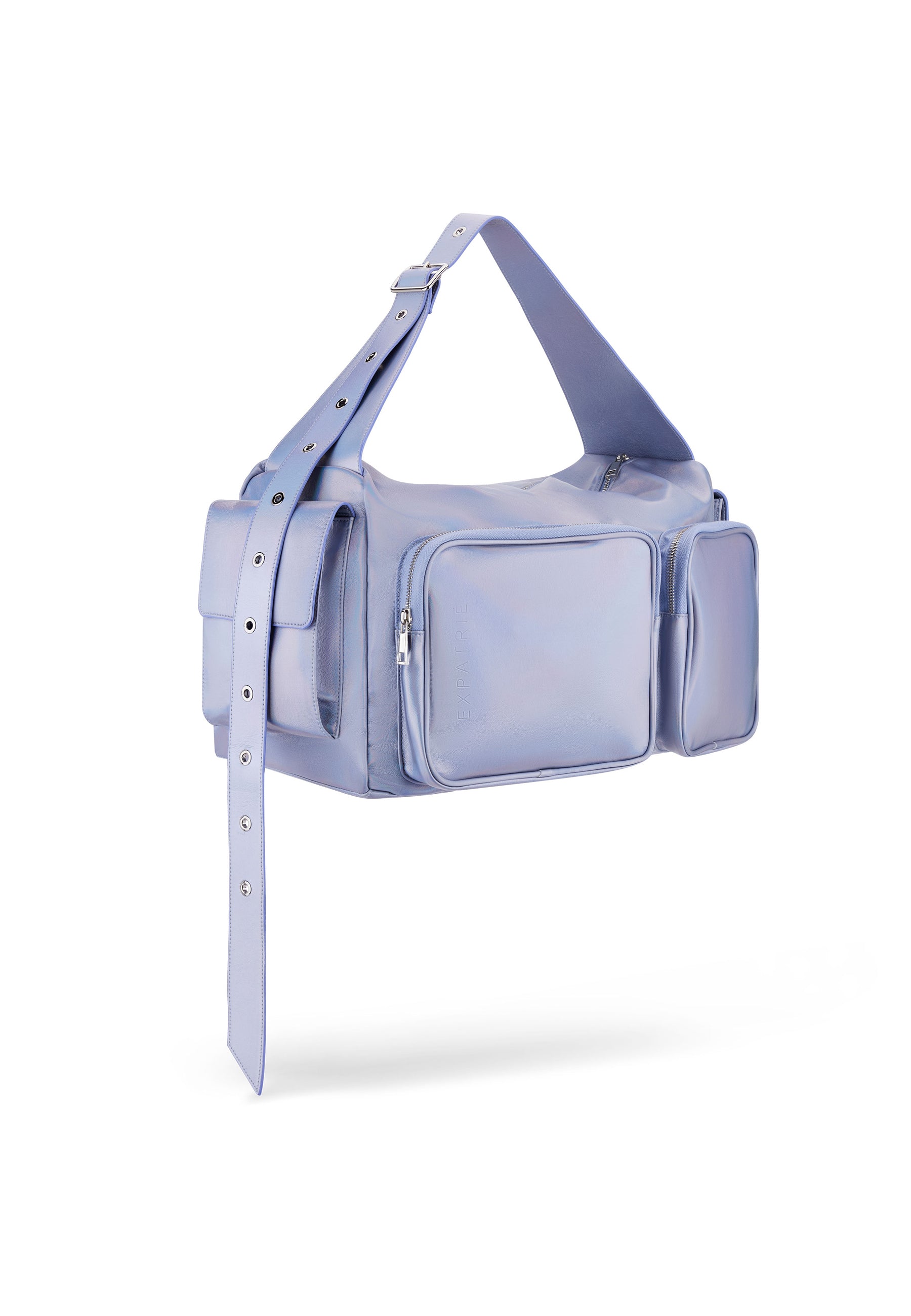 NOVA Weekender Tasche in modernem metallic-lila mit verstellbarem Schulterriemen und mehreren Reißverschlusstaschen