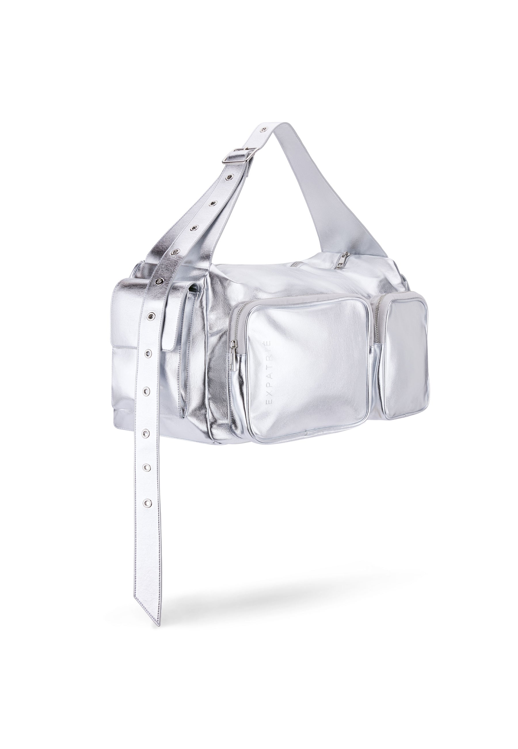 Silber-metallische NOVA Weekender Tasche mit verstellbarem Träger und zwei vorderen Reißverschlusstaschen