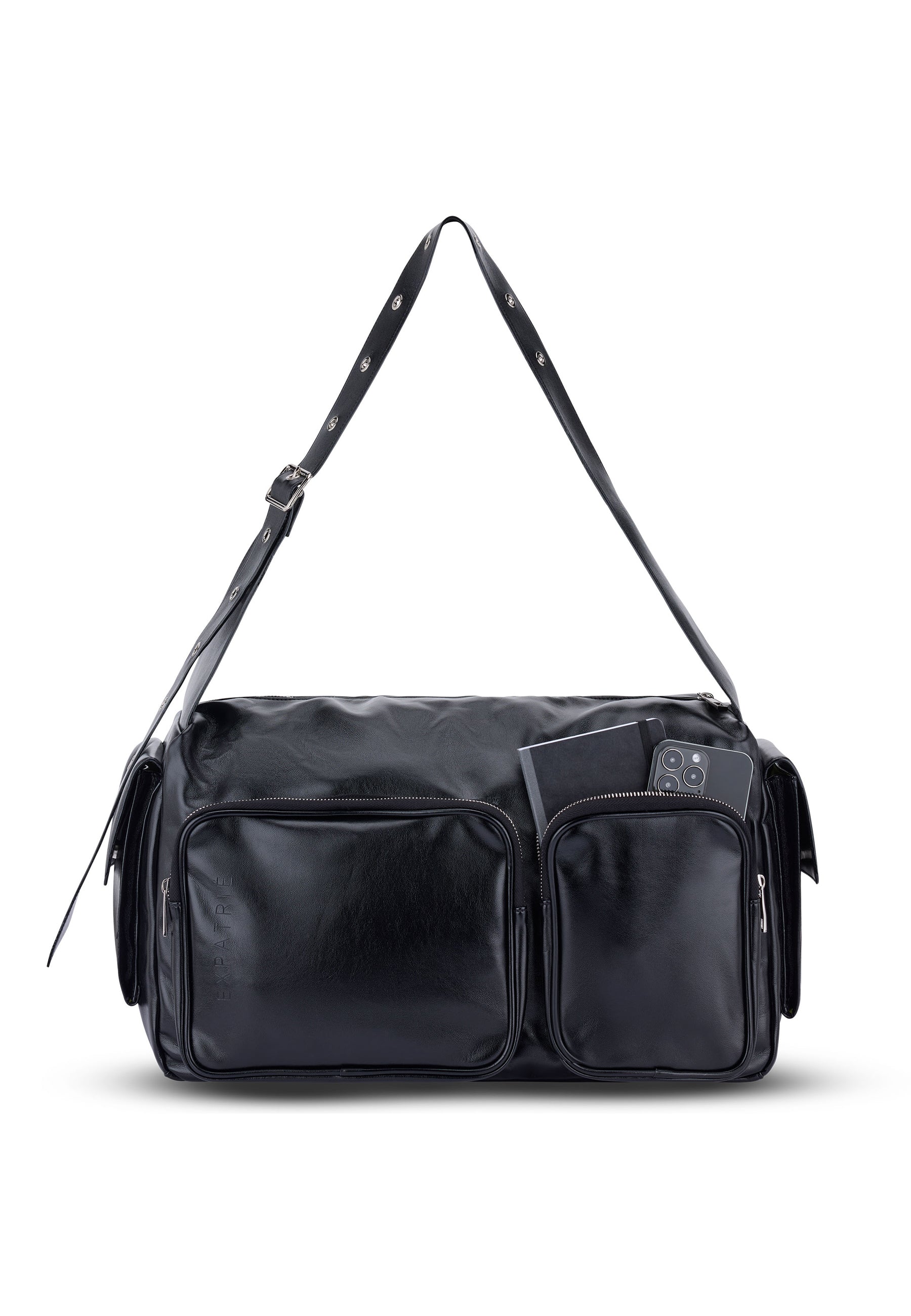 Schwarze NOVA Weekender Tasche für Damen mit mehreren Fronttaschen und verstellbarem Schulterriemen