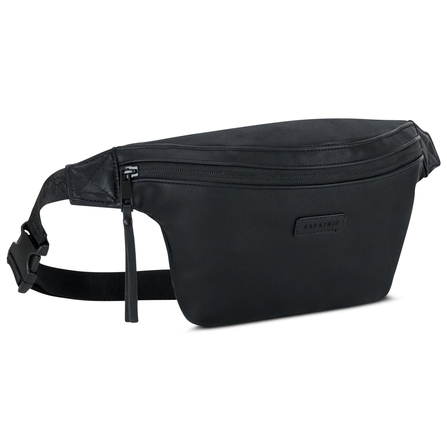 Schwarze Bauchtasche Lucie aus Kunstleder mit Reißverschluss und verstellbarem Gurt
