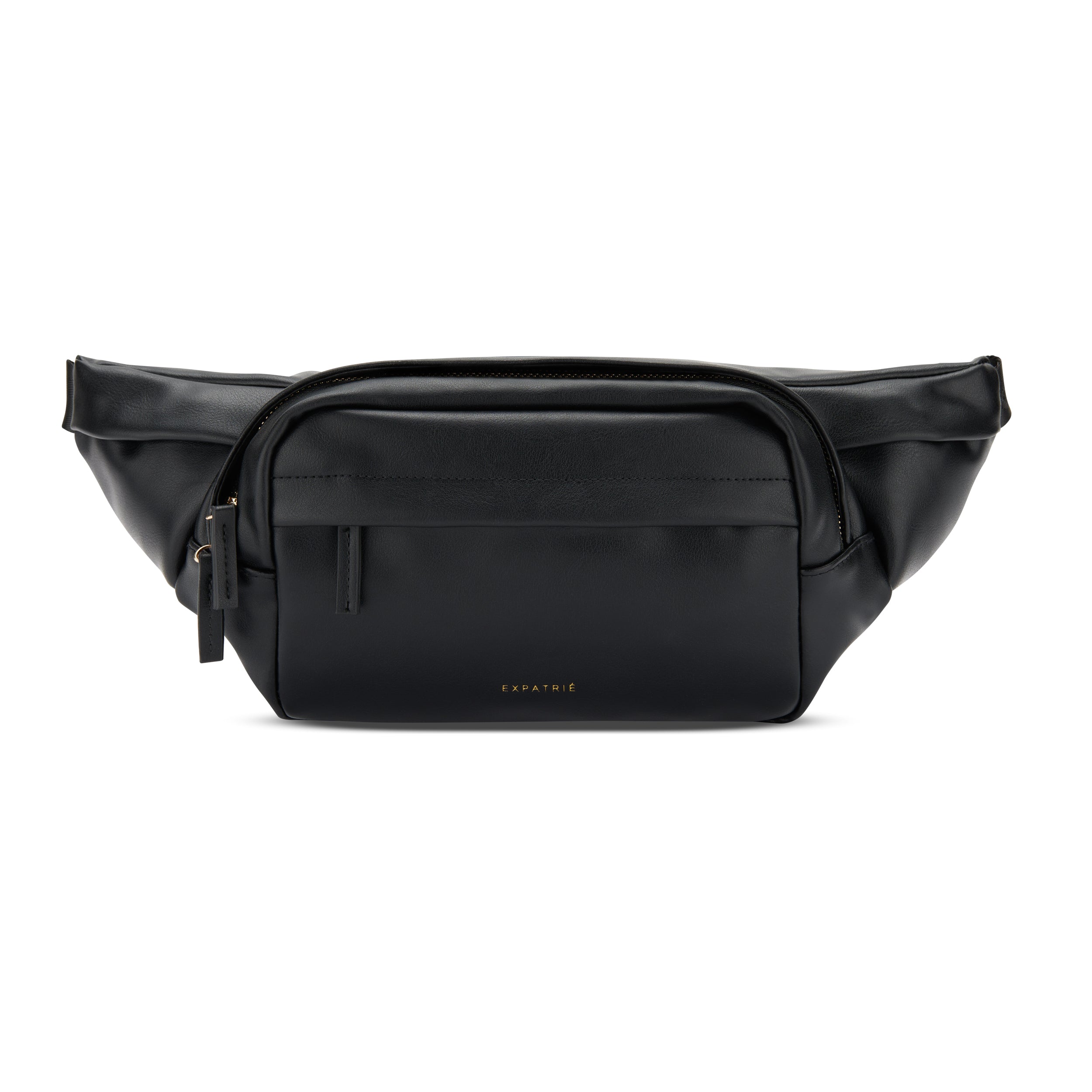 Schwarze Bauchtasche Justine aus PU-Leder mit Reißverschluss und Expatrié-Logo