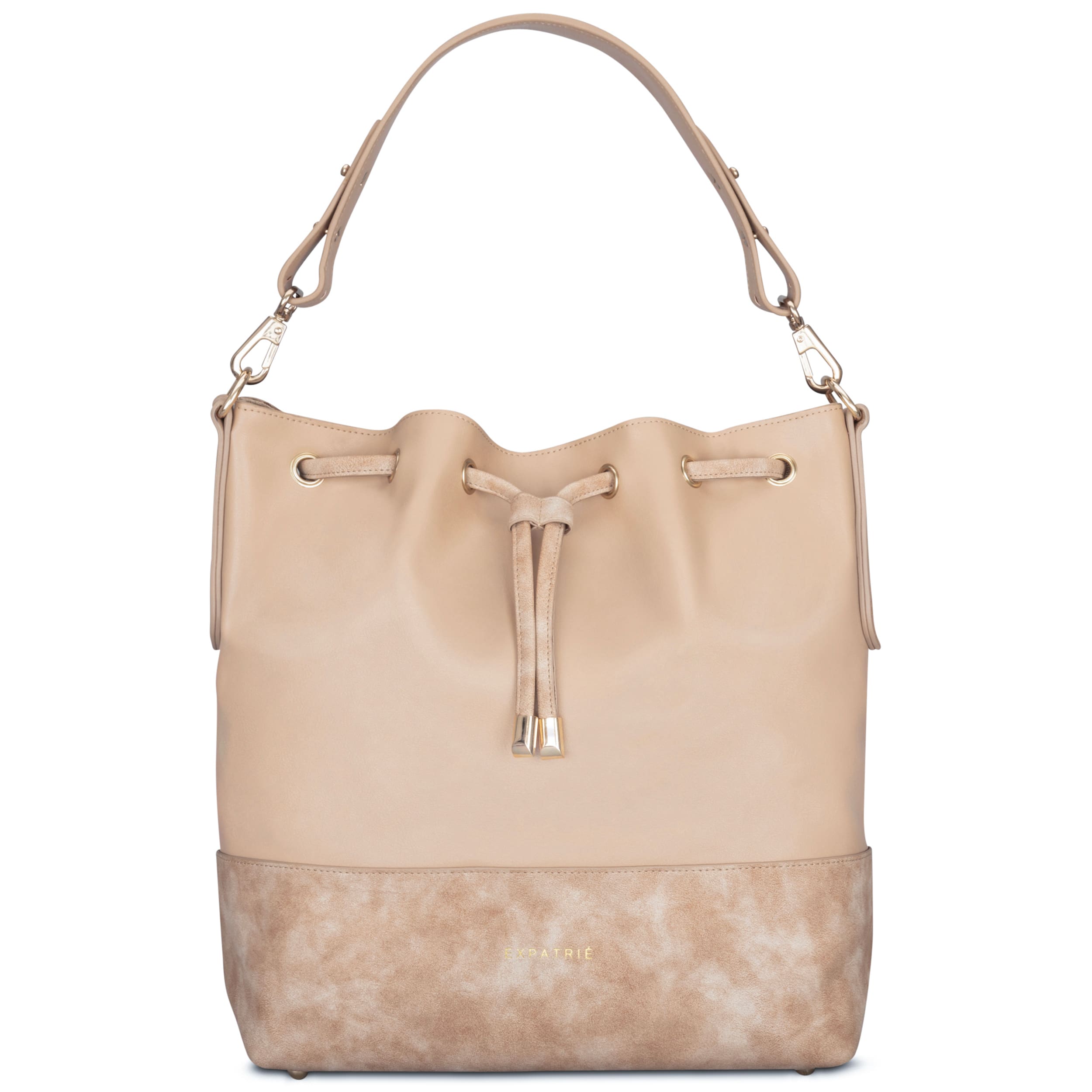 Beuteltasche Sarah für Damen in Beige mit Zugband und verstellbarem Schulterriemen