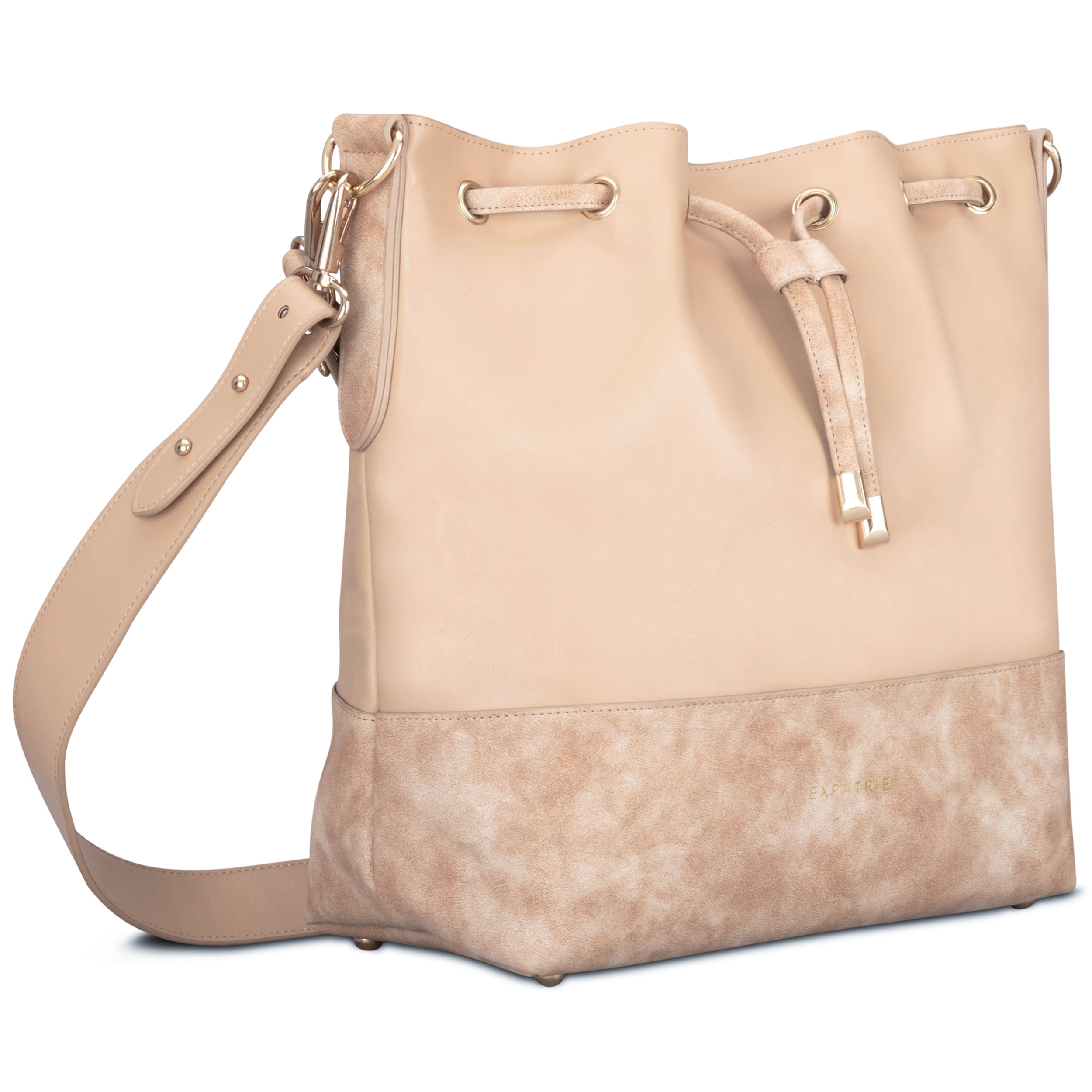 Beuteltasche Sarah in Beige aus glattem und strukturiertem Material mit verstellbarem Schulterriemen