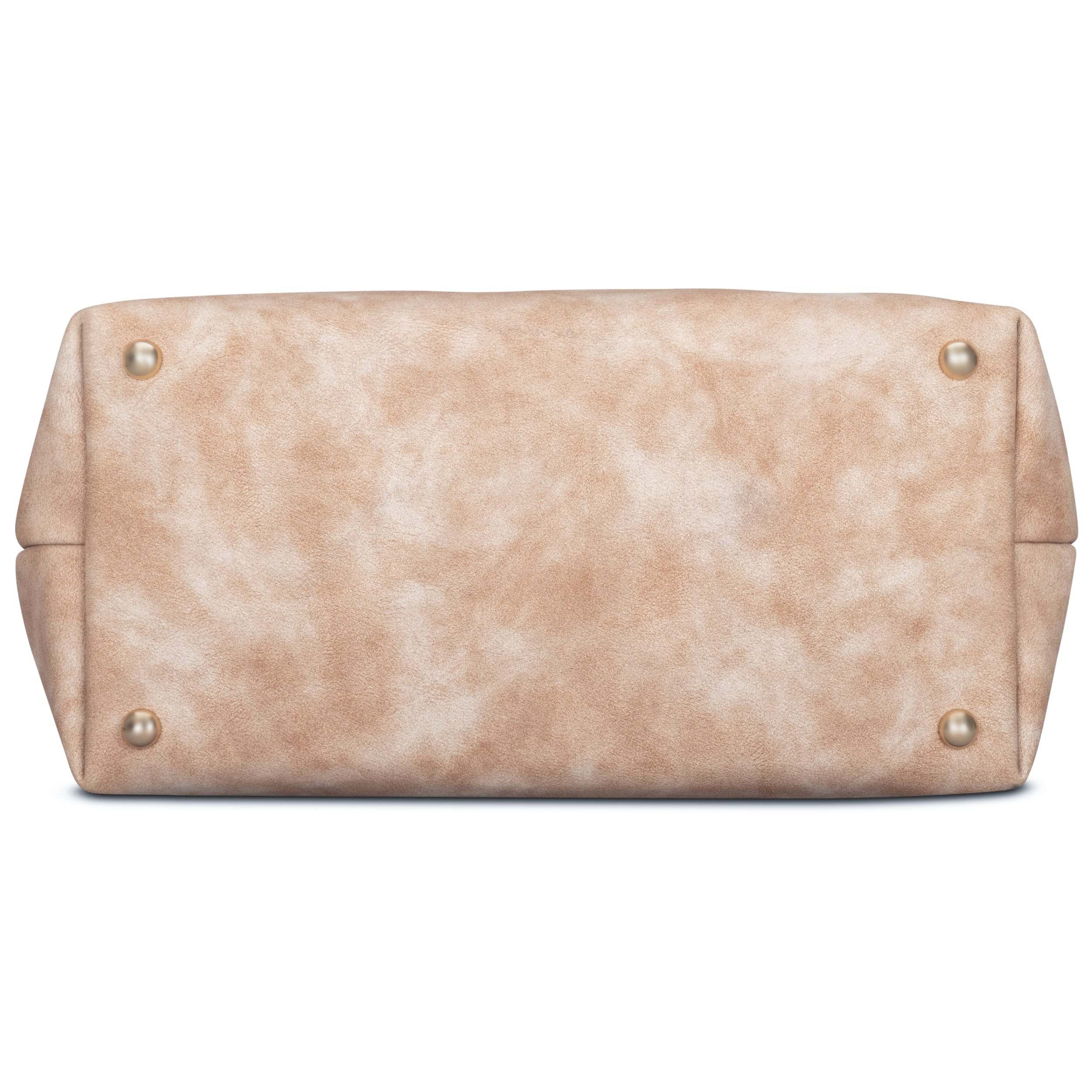 Beuteltasche Sarah beige Boden mit vier goldfarbenen Standfüßen aus Kunstleder