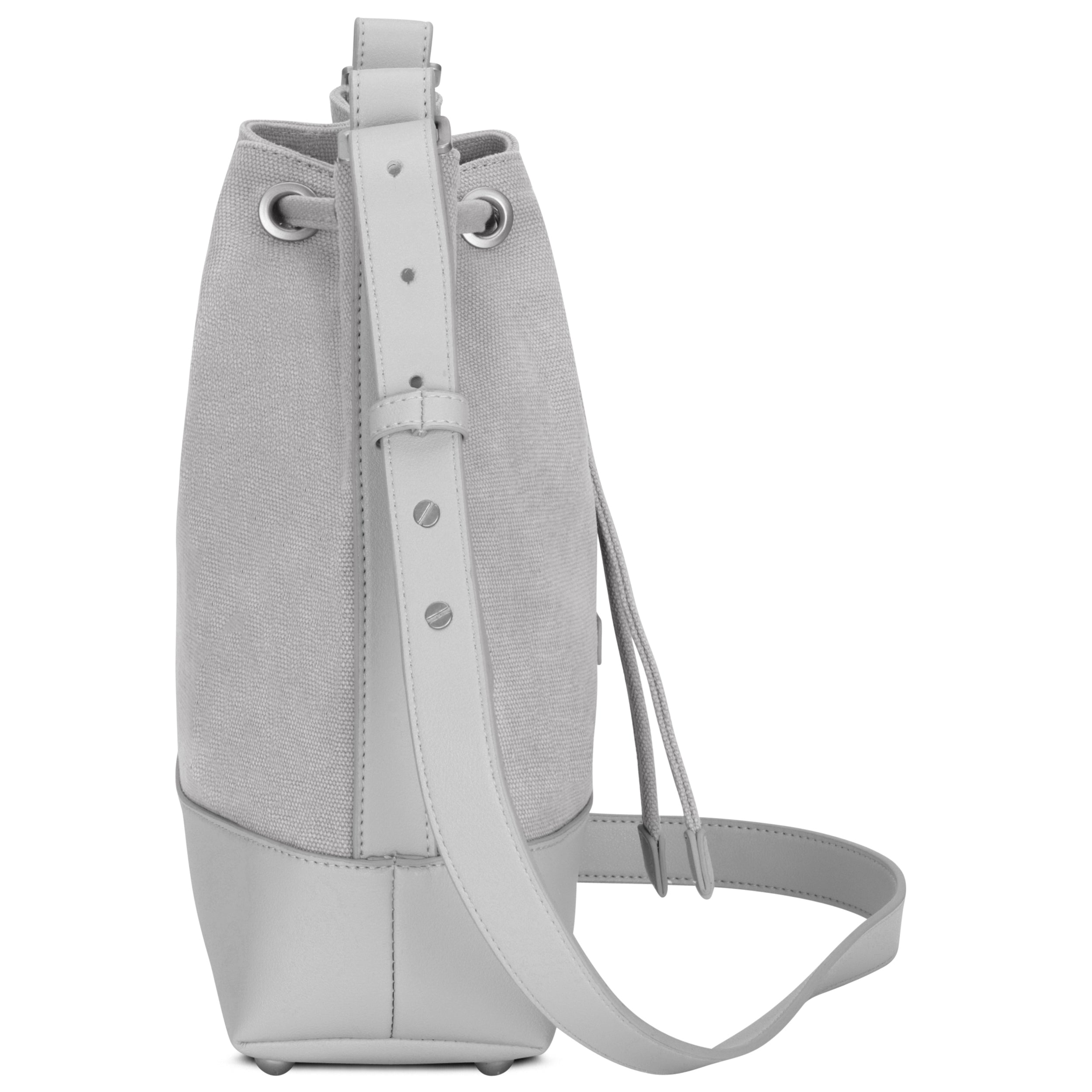 Graue Beuteltasche Lily aus Canvas und Leder mit verstellbarem Schulterriemen