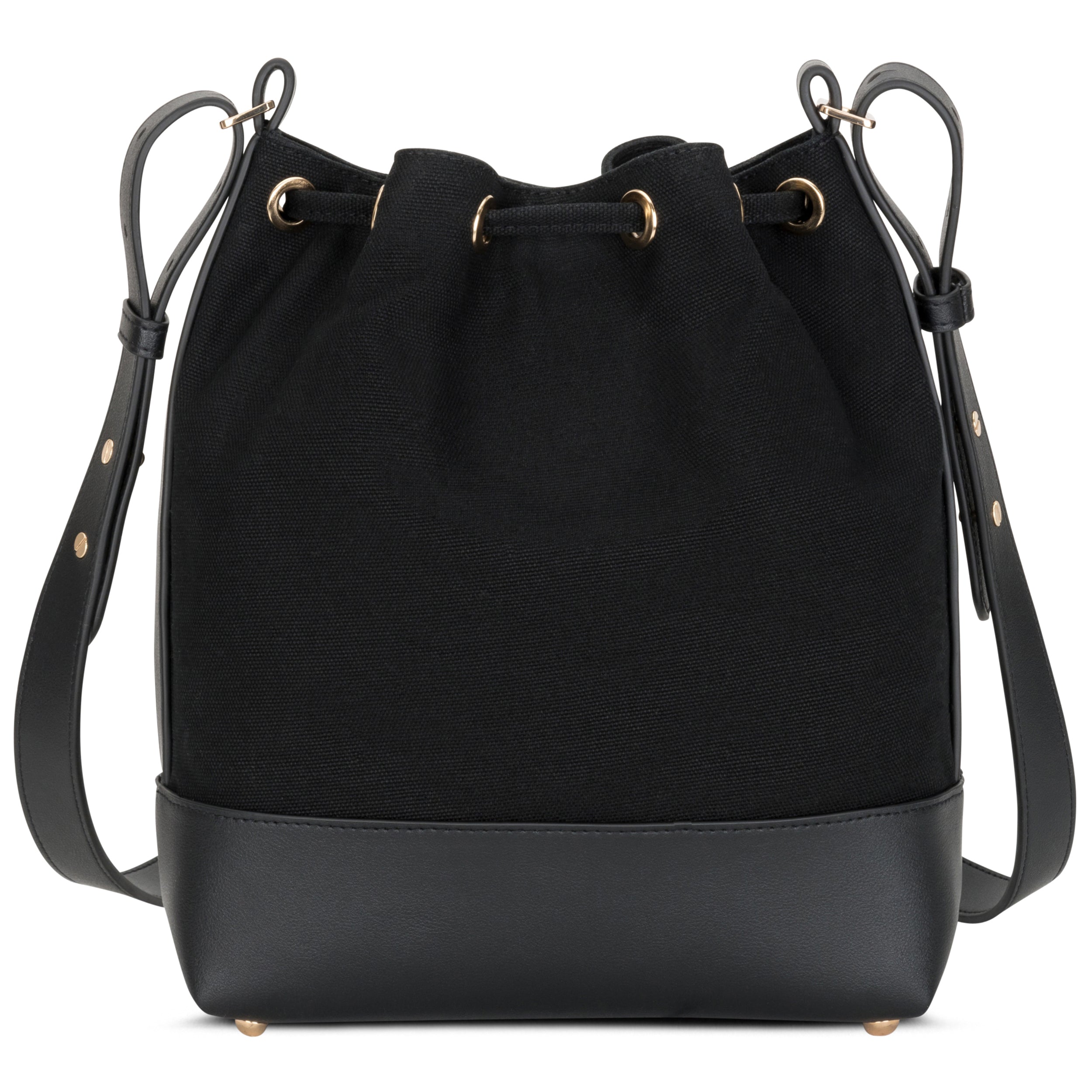 Schwarze Beuteltasche 'Lily' aus Canvas mit Lederboden und verstellbarem Schulterriemen