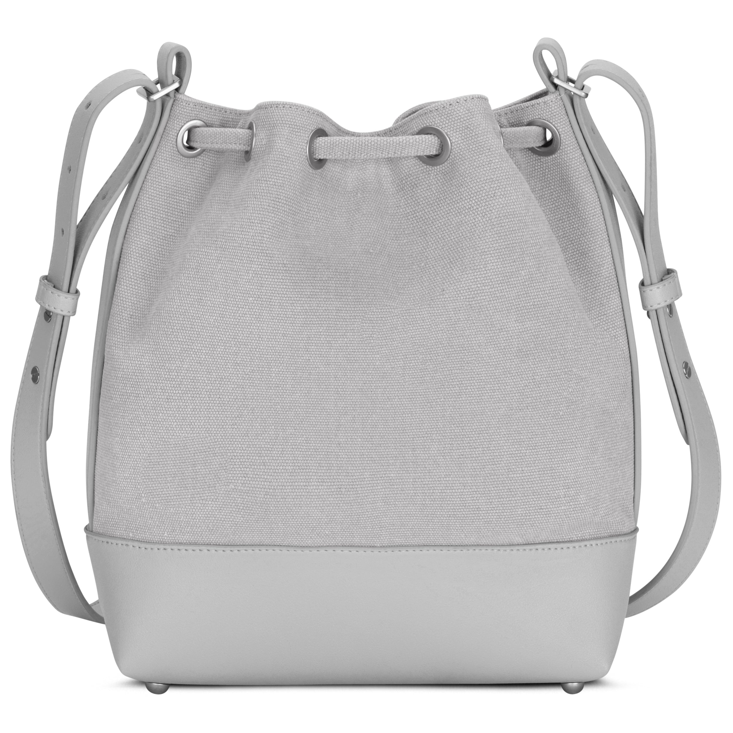 Beuteltasche Lily in Grau mit verstellbarem Schulterriemen und Ledersockel