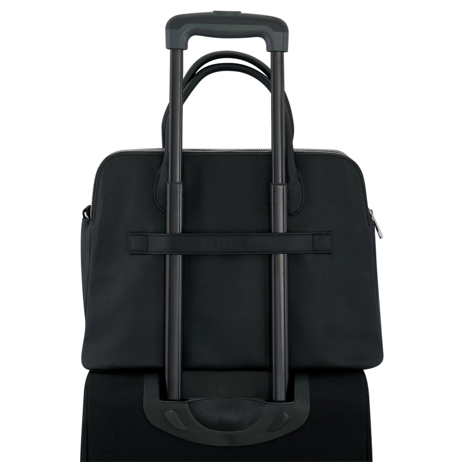 Schwarze Business-Handtasche Odette aus Leder auf Trolley-Griff gesteckt
