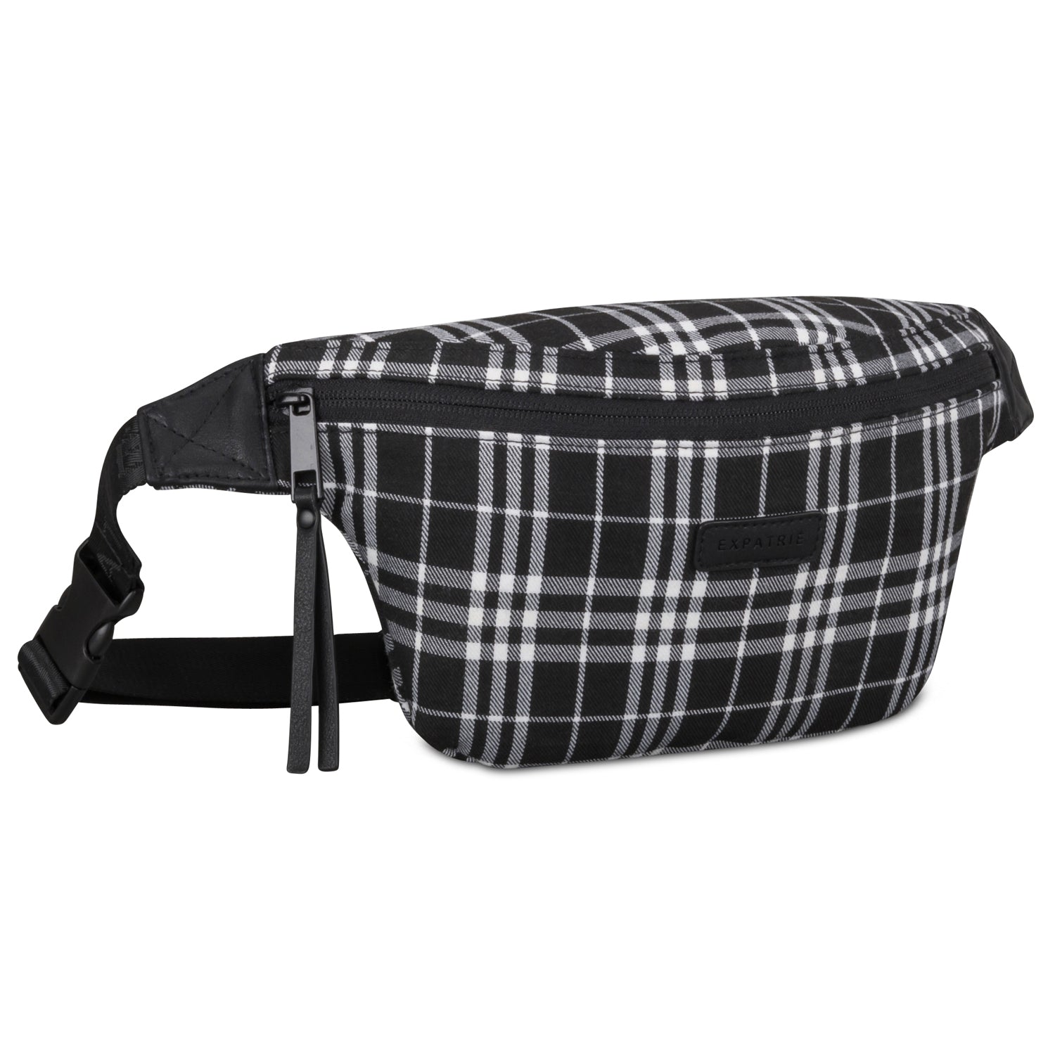 Schwarze Bauchtasche Lucie mit weißem Karo-Muster und schwarzem Reißverschluss