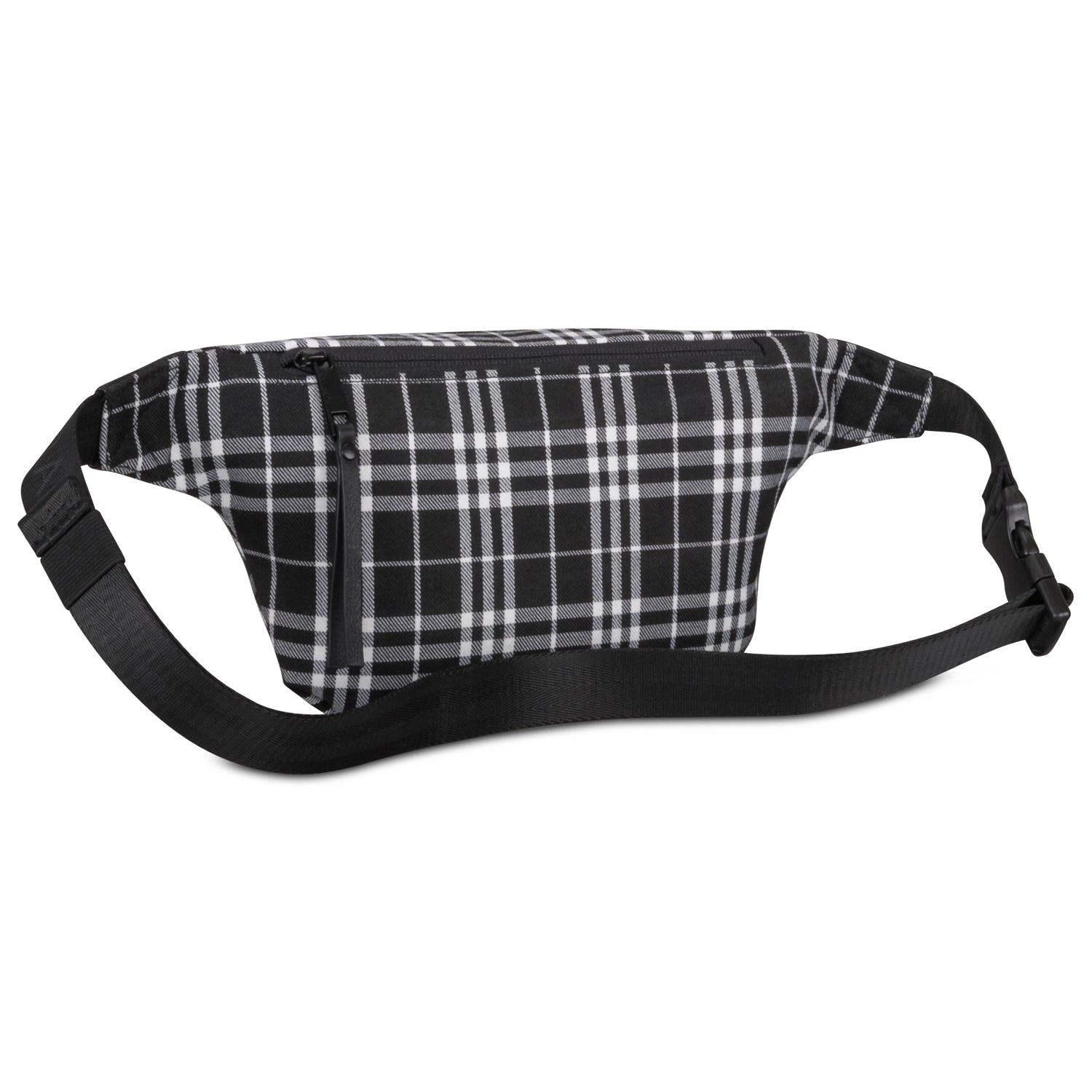 Bauchtasche Lucie aus Canvas mit schwarz-weiß kariertem Muster und schwarzem verstellbarem Gurt