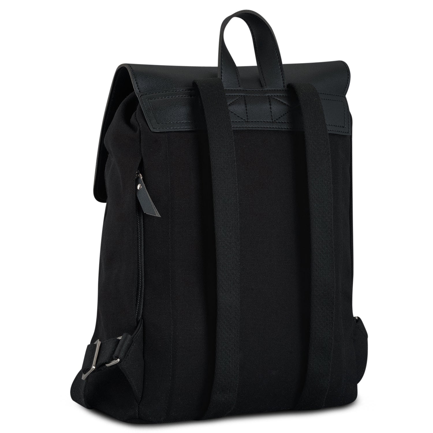 Schwarzer Damenrucksack Anouk aus Canvas und Leder, Rückansicht mit verstellbaren Trägern
