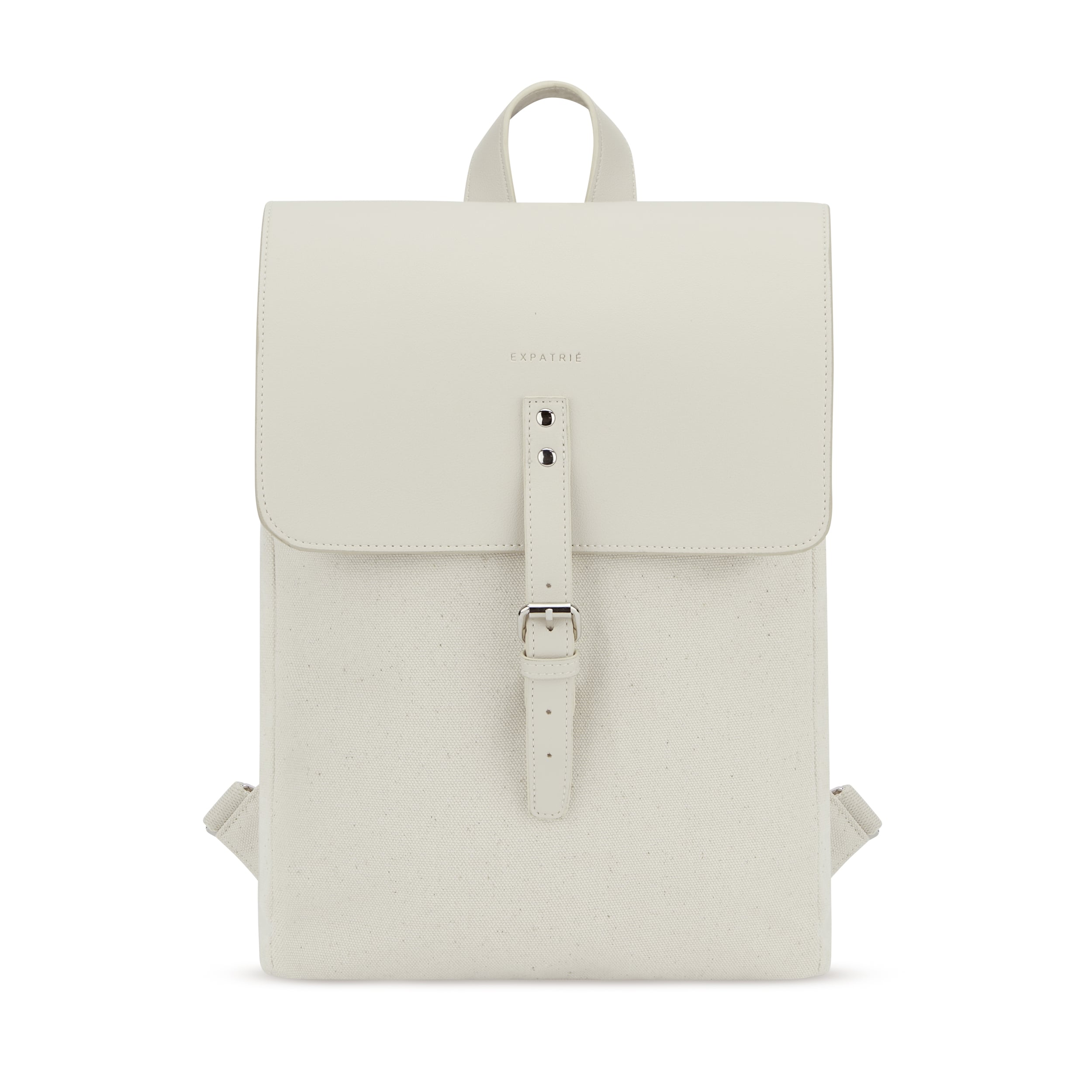 Rucksack Anouk aus cremeweißem Canvas und Leder mit verstellbarem Riemen und Klappe