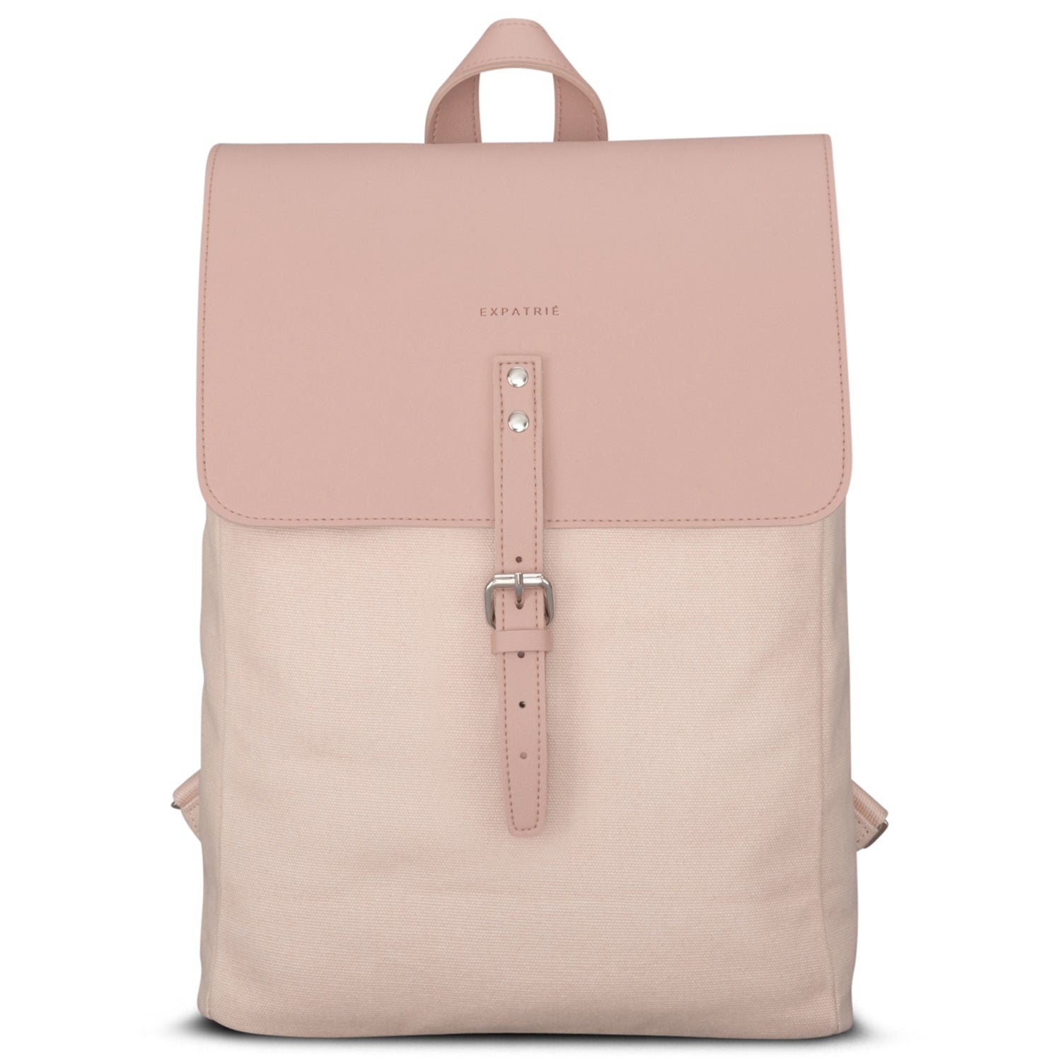 Rucksack Anouk aus rosa Canvas mit Lederklappe und verstellbarem Riemen