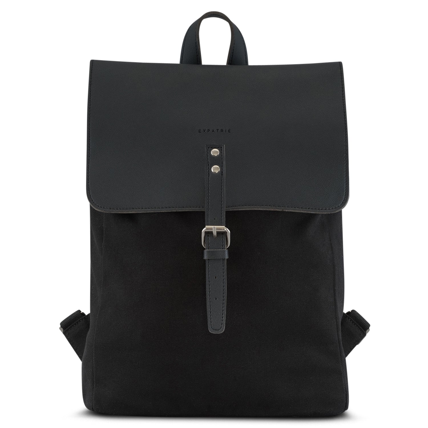 Schwarzer Rucksack Anouk aus Canvas und Leder mit Klappe und Schnalle