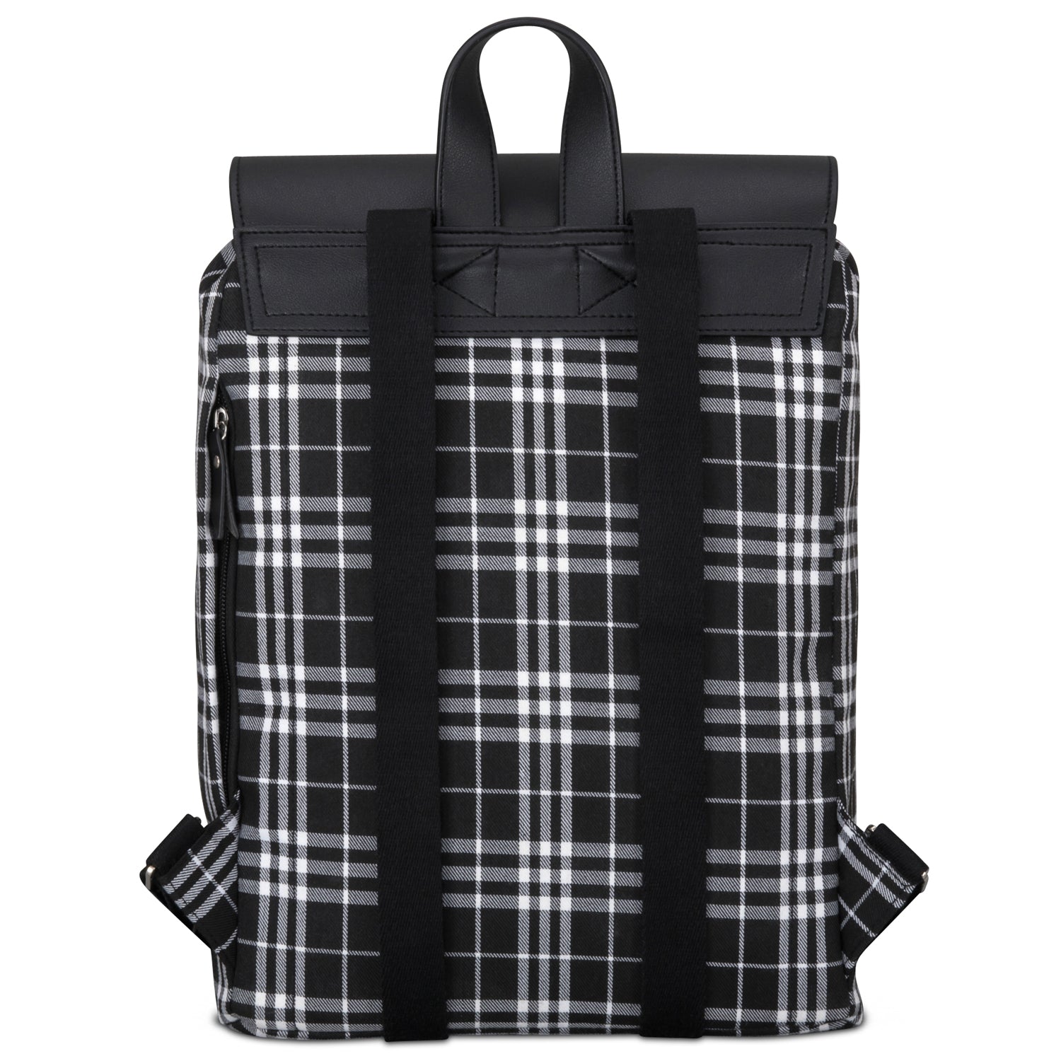 Rucksack Anouk mit schwarz-weiß kariertem Canvas und schwarzen Trägern