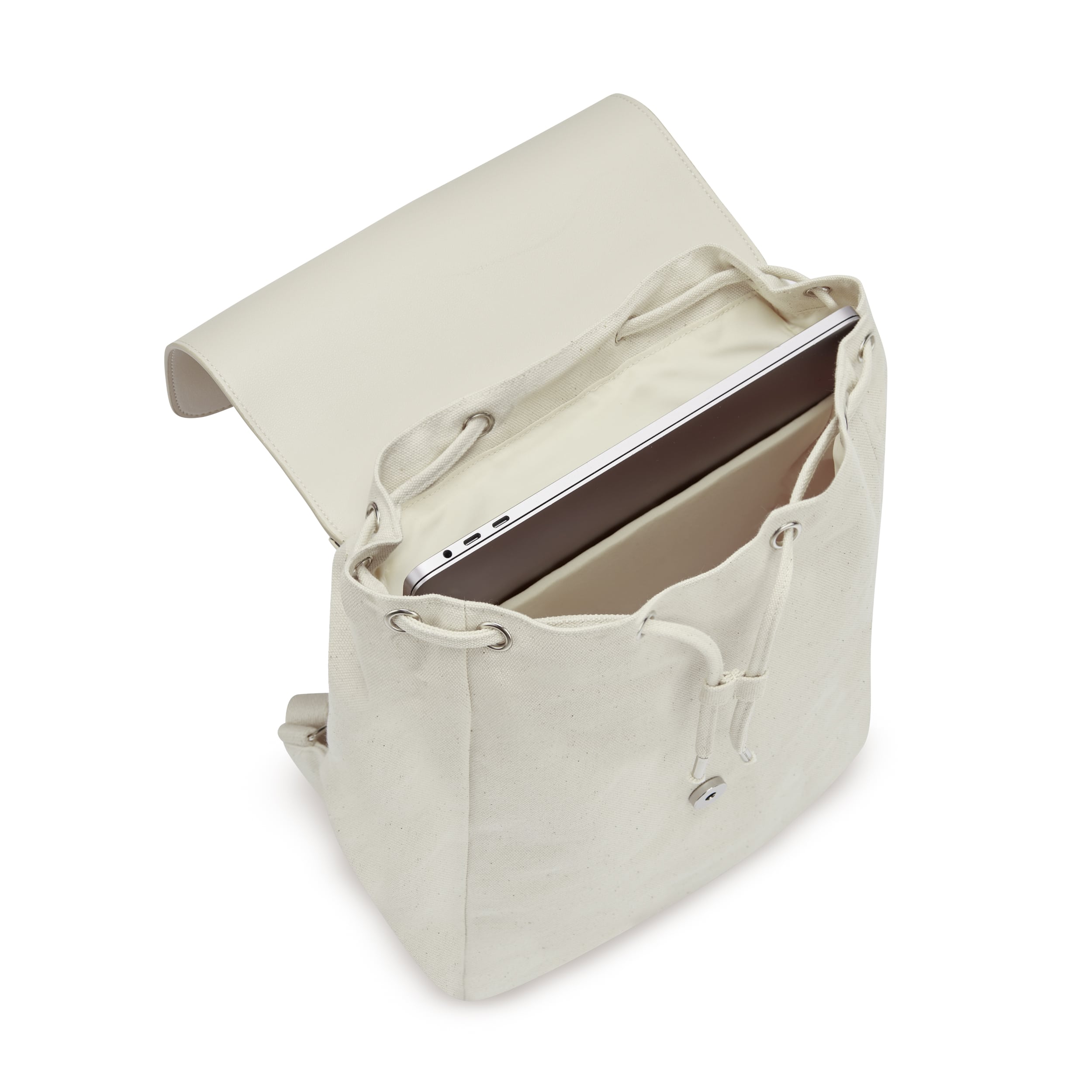 Cremeweißer Canvas-Rucksack Anouk mit offenem Hauptfach und Laptopfach