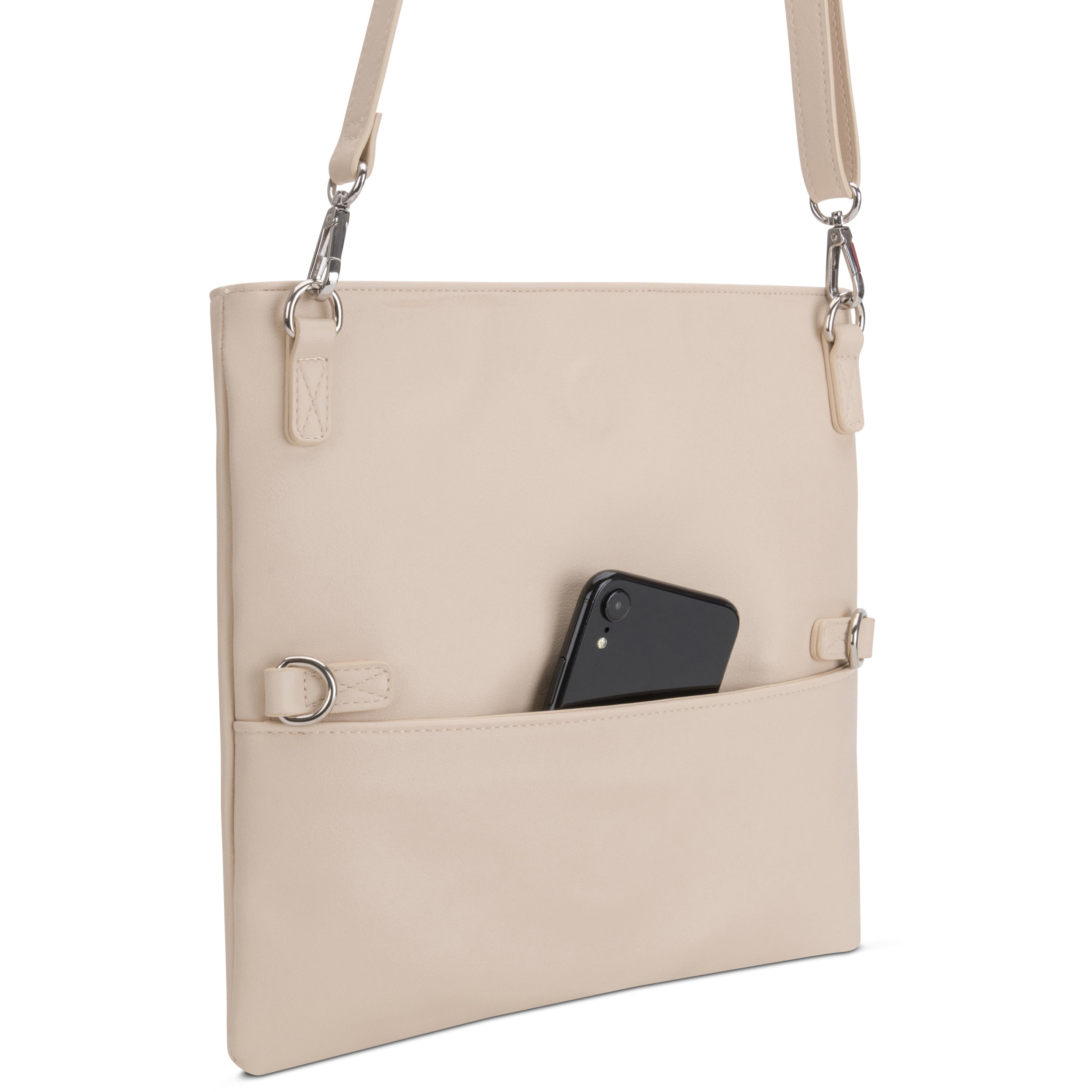 Beige Clutch Marie Handtasche für Damen mit verstellbarem Schulterriemen und äußerer Tasche mit Smartphone