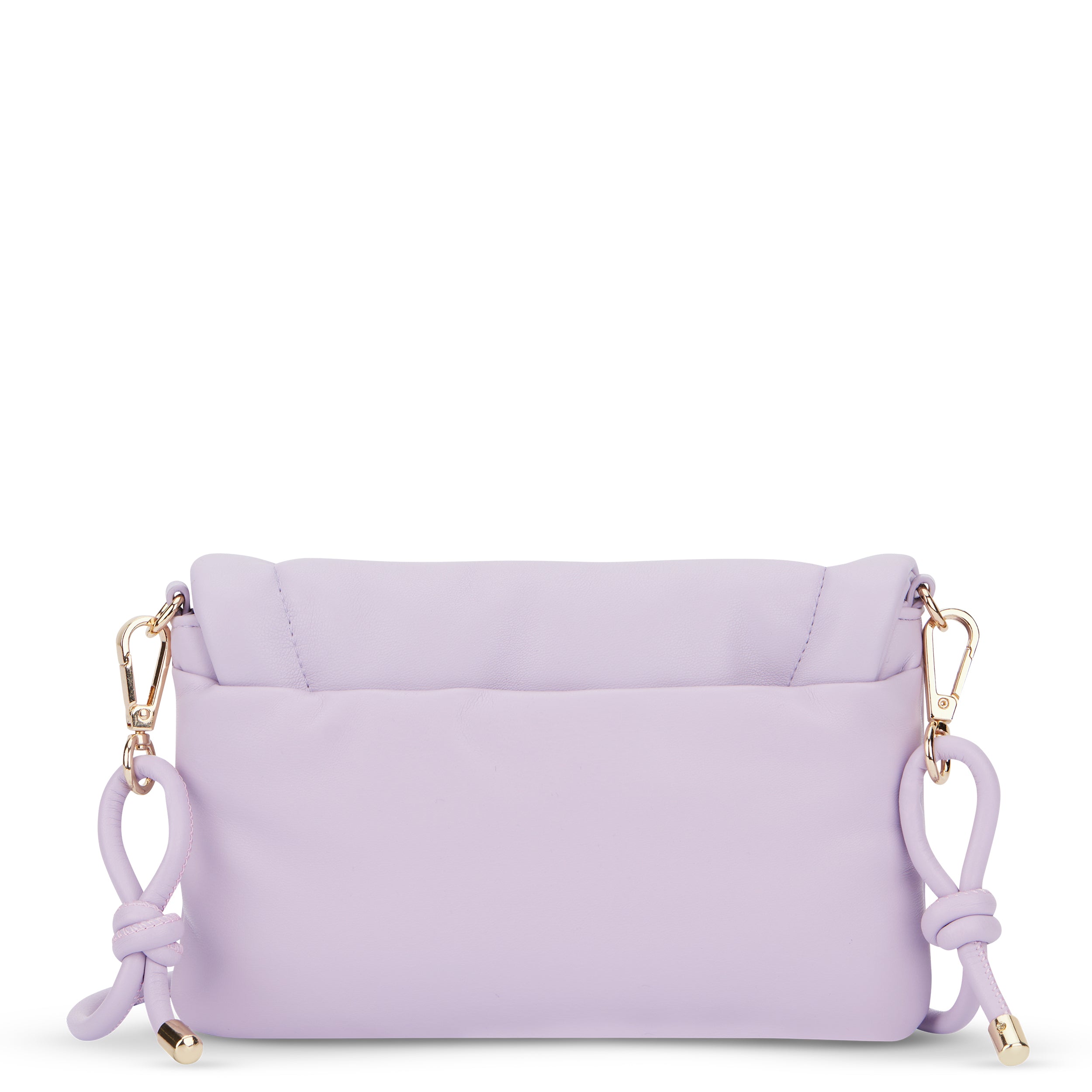 Umhängtasche Zoe Small in fliederfarbenem Leder mit goldfarbenen Karabinerverschlüssen